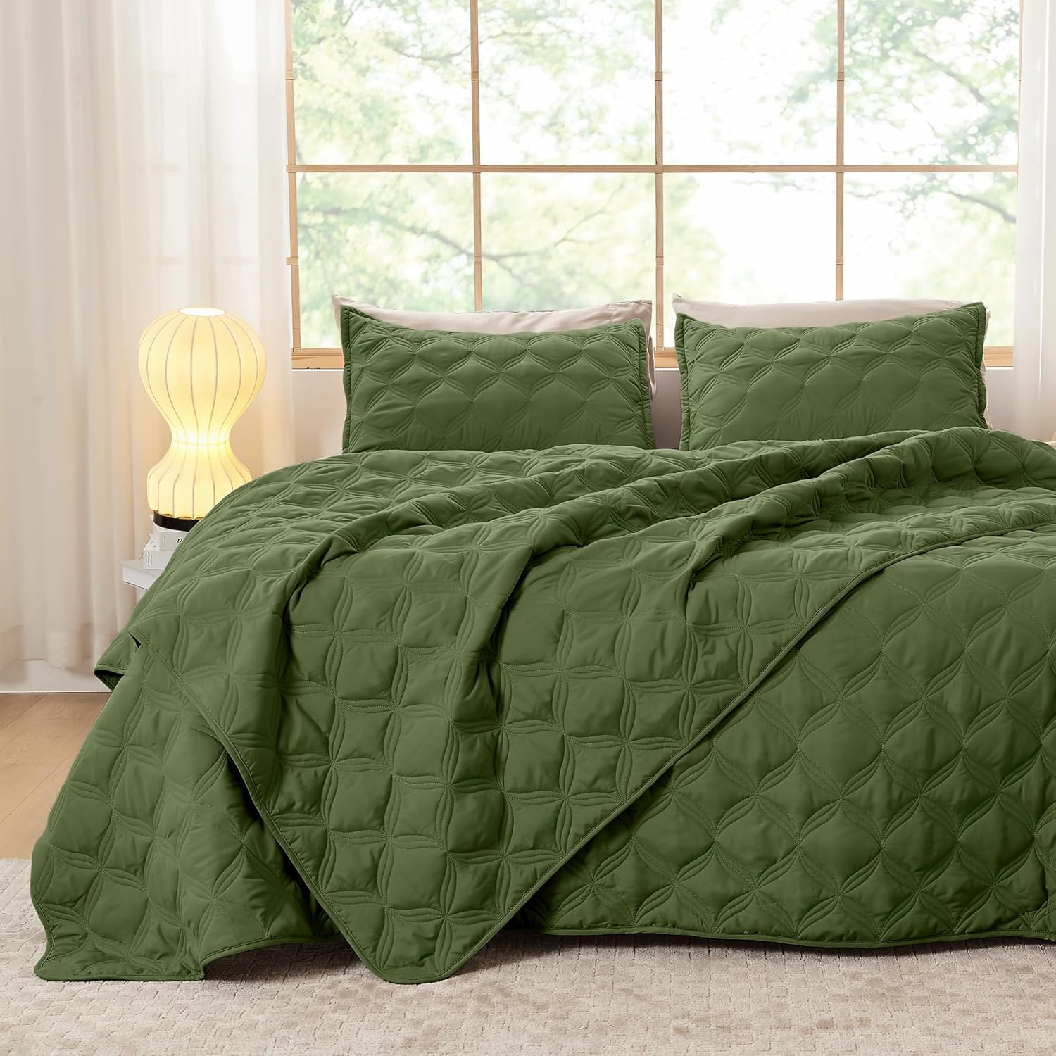Litanika Super King Olive Green Quilt Set 3 Piece