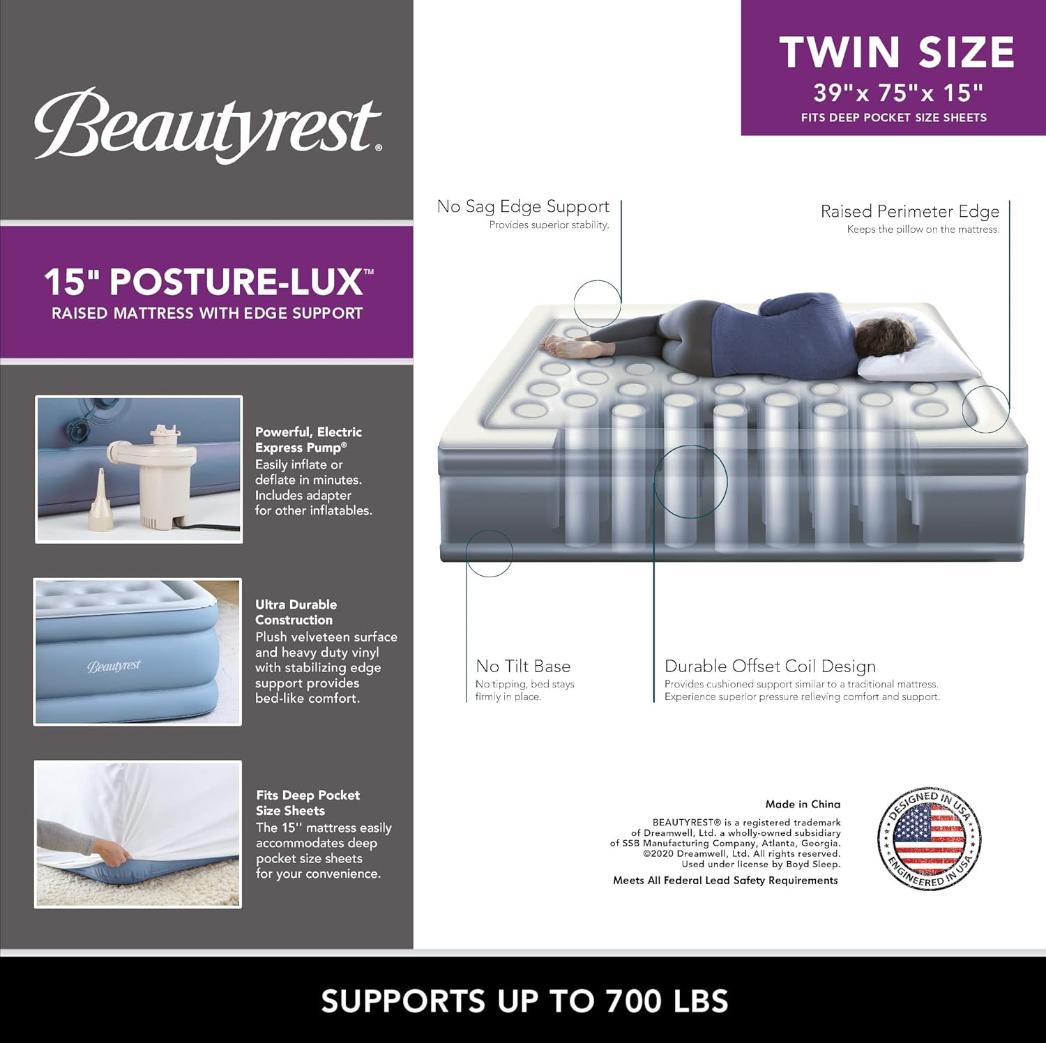 Beautyrest Posture Lux Air Bed Mattress 15 Twin