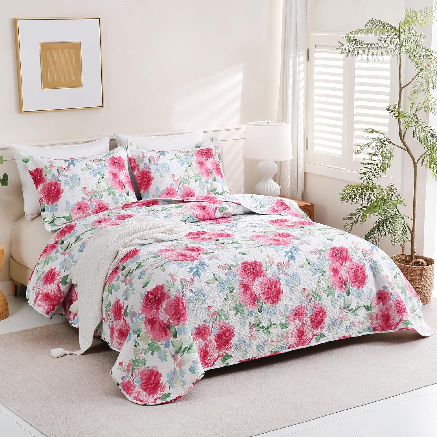 JSD Rose Floral Quilt Set Twin Size 2 PC 1