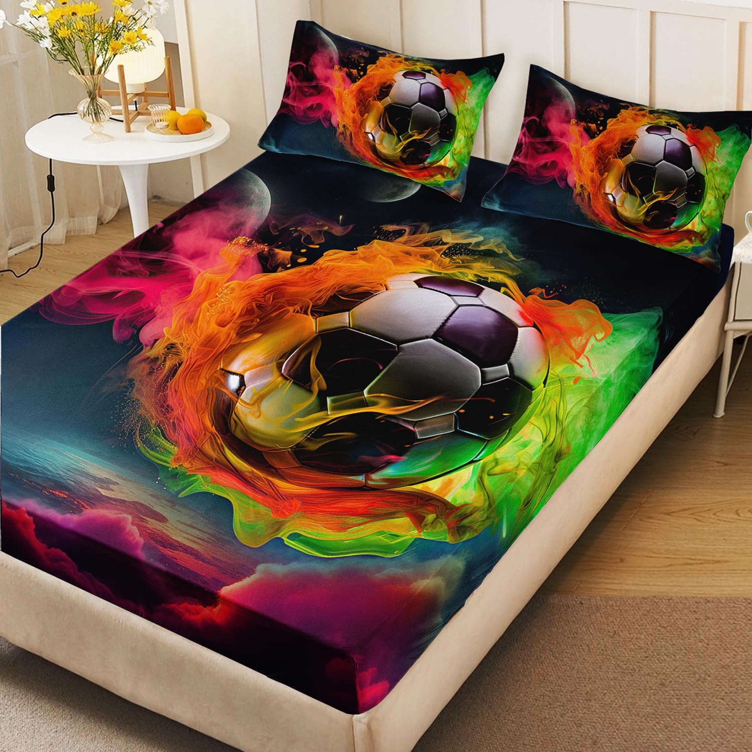 AILONEN Football Pattern Twin XL Fitted Sheet Set 3Pcs