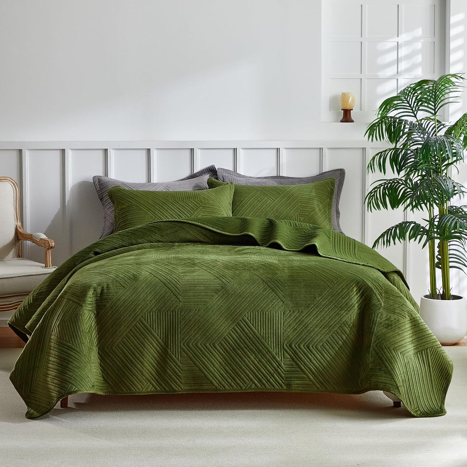 WARMDERN Velvet Quilt Set Queen Size 1