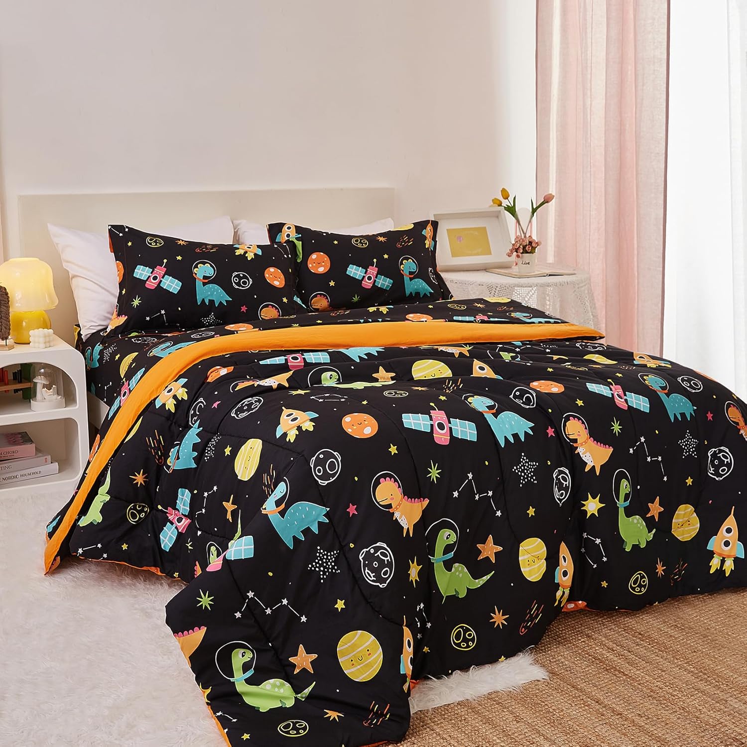 Yibeizi Space Dinosaur Kids Comforter Set for Boys