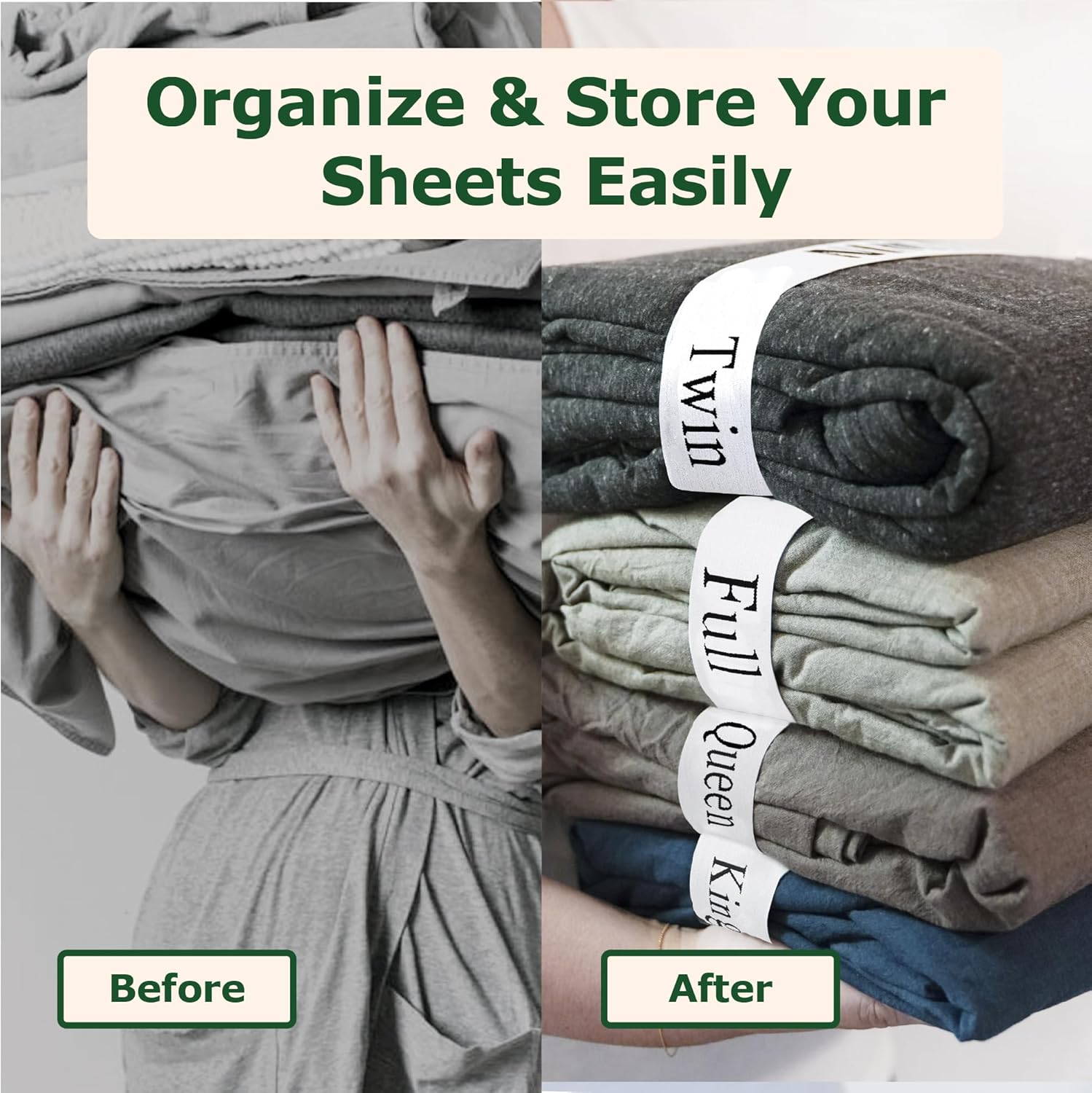 ECOHomes Bed Sheet Organizer with Size Labels 2PC Queen White