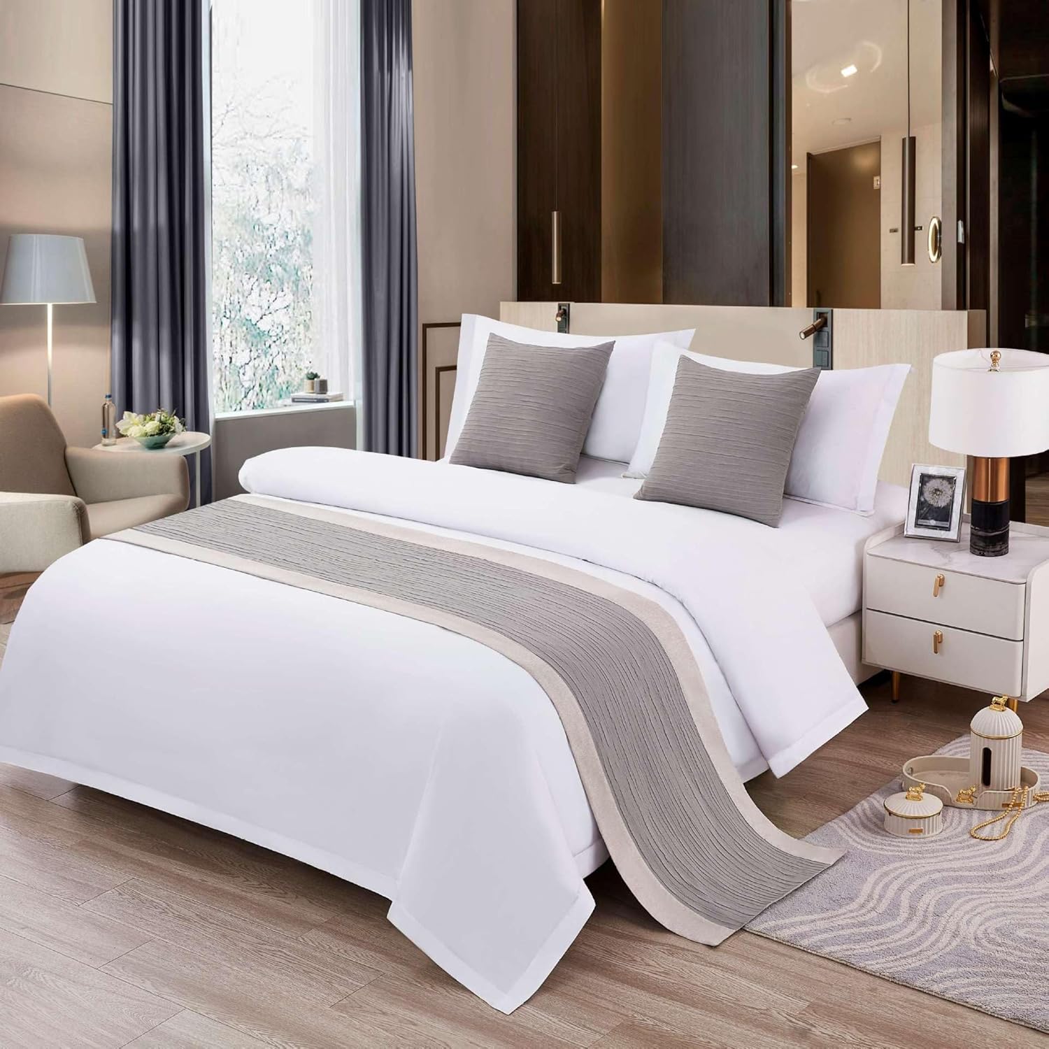 Luxury Cotton Bed Runner with Pillow Cover Protector