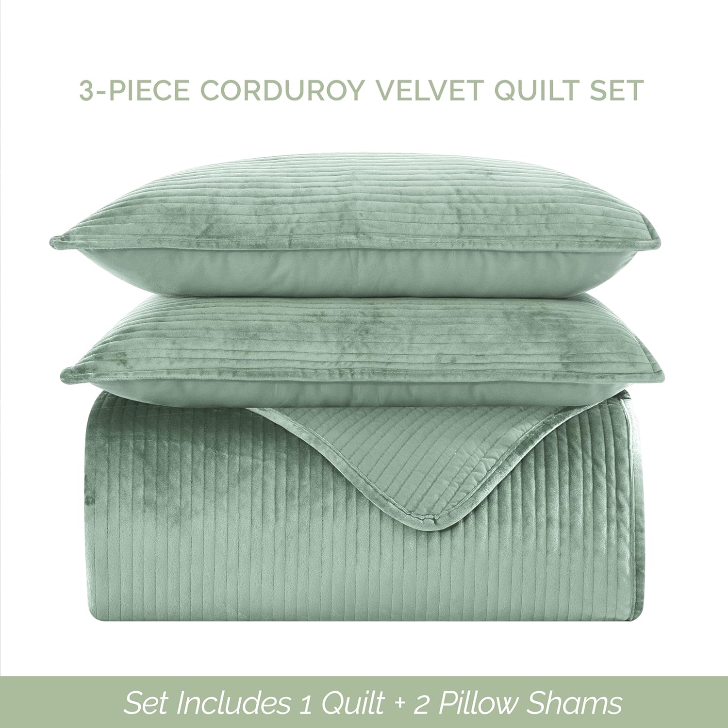 Elegant Comfort Luxury 3-Piece Velvet Quilt Set Twin XL Smoke Green