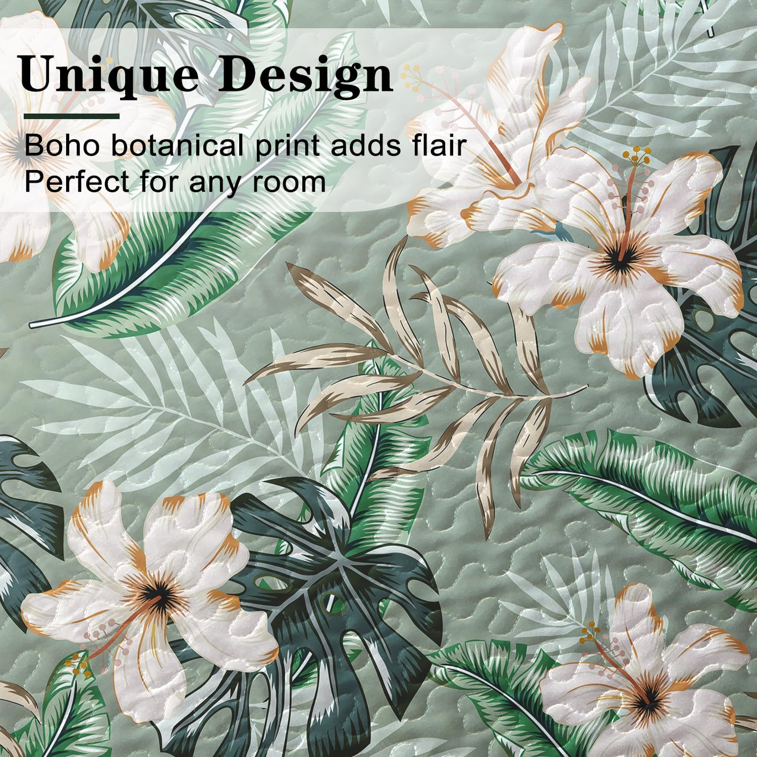 Yogeneg Queen Quilt Bedding Set Sage Green Botanical Pattern 90x96