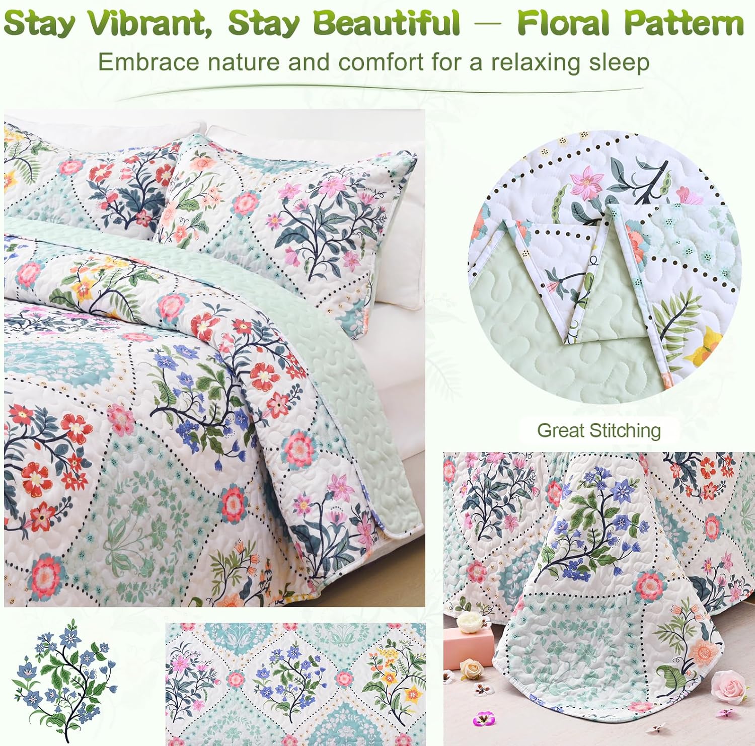 Uspring King Size Quilt Set with Soybean Fiber Fill