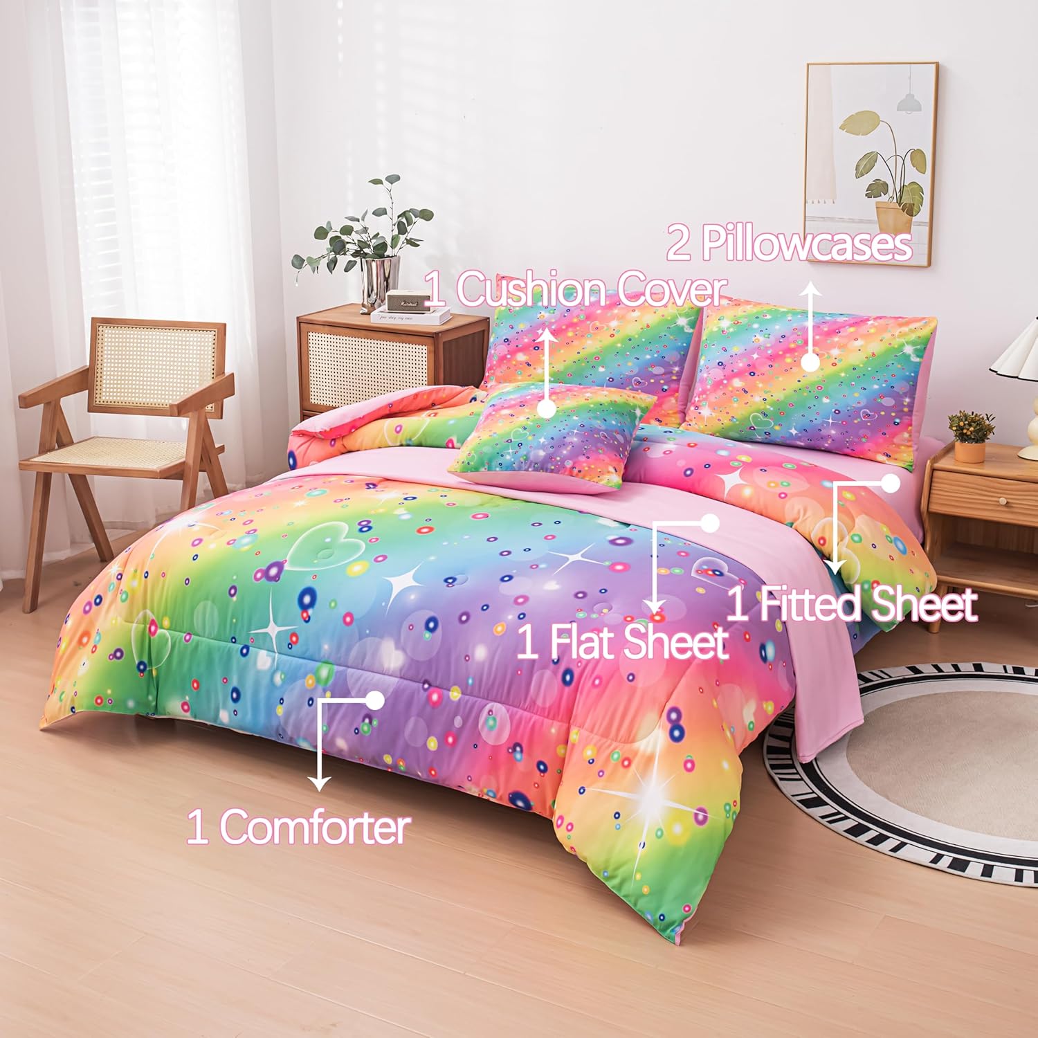 MWMWMW 6 Pcs Girls Twin Comforter Set