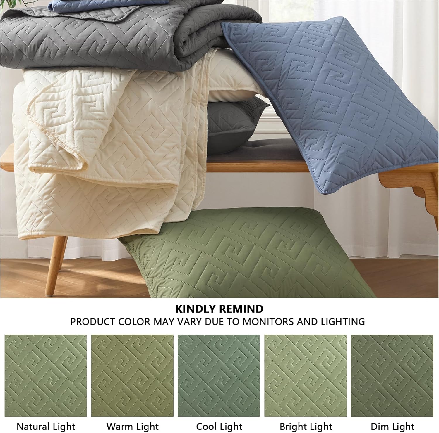 Homelike Moment King Size Quilt Set Olive Green 1