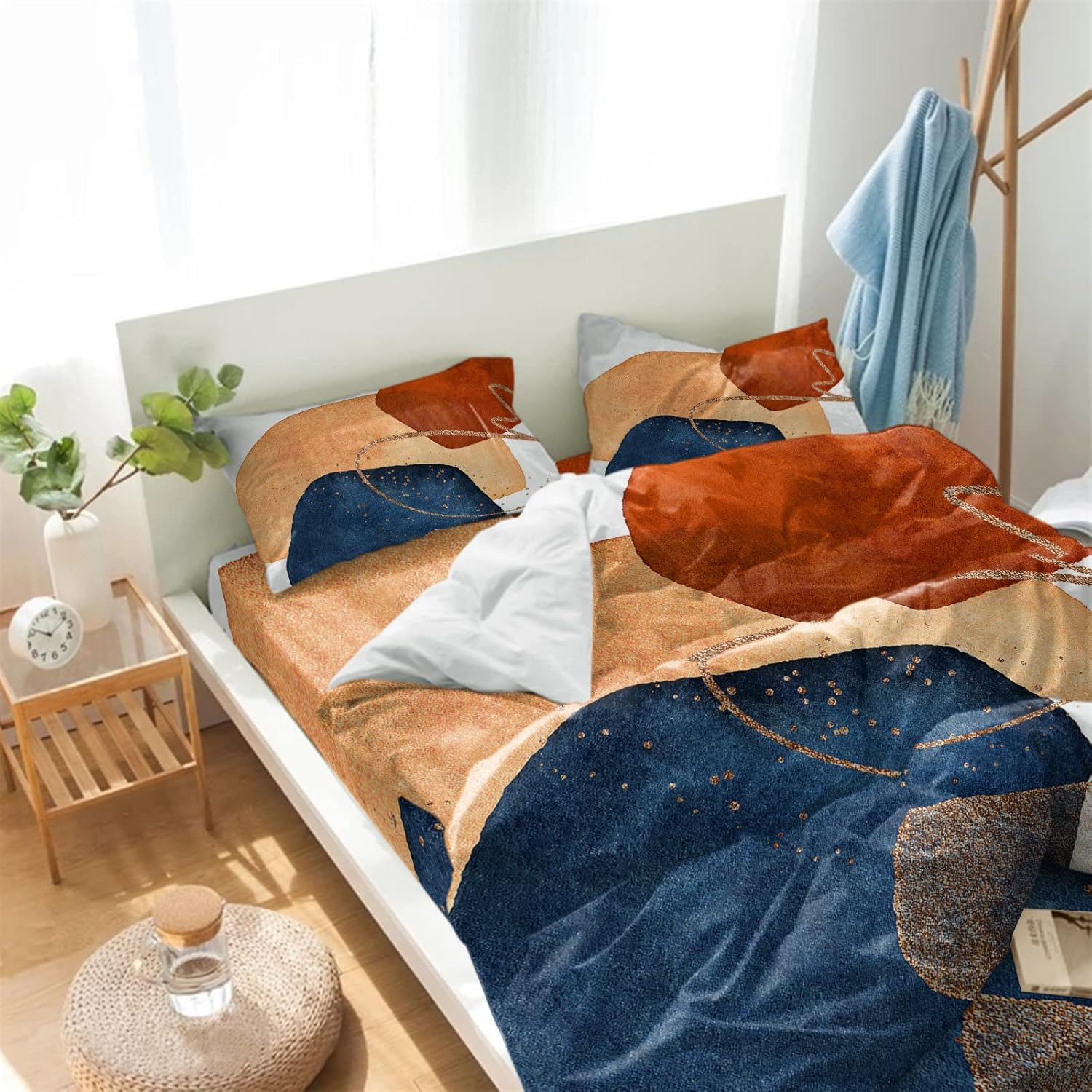Alandar Home Mid Century Navy Blue Duvet Cover Set 4 Piece Queen