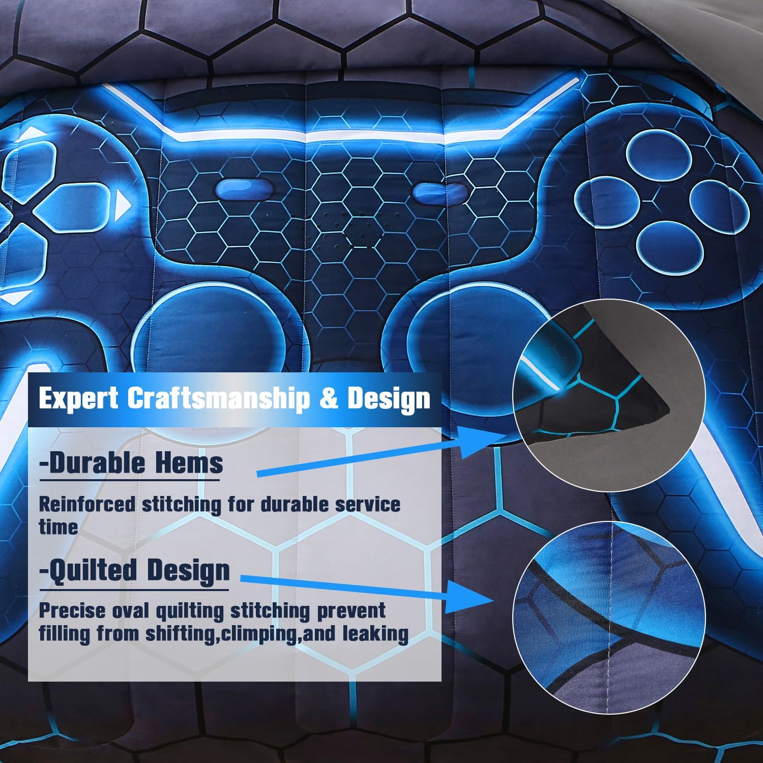 JQinHome Twin Gamer Comforter Set for Boys