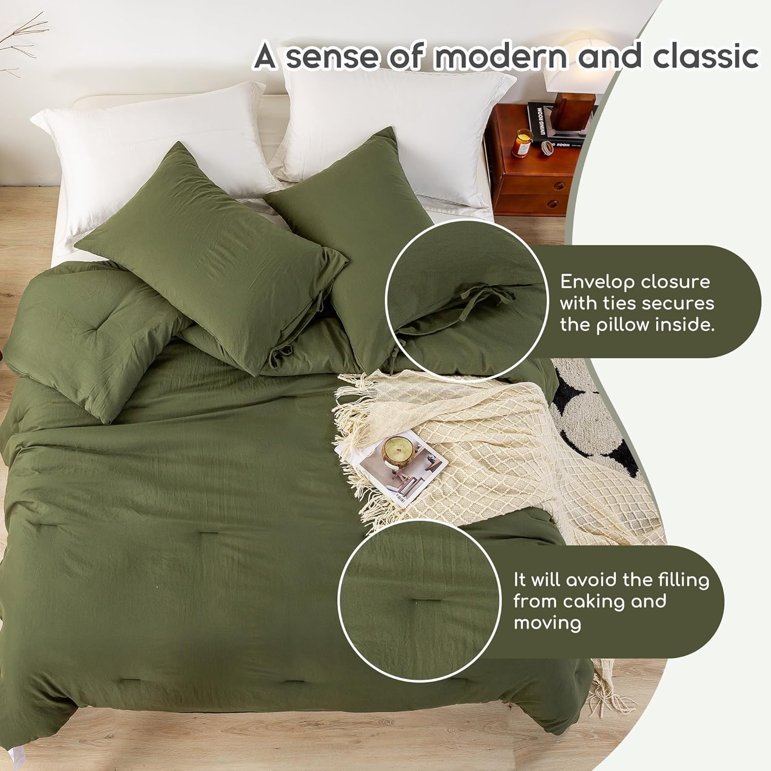BOHOPOPM Olive Green Comforter Set TwinTwin XL