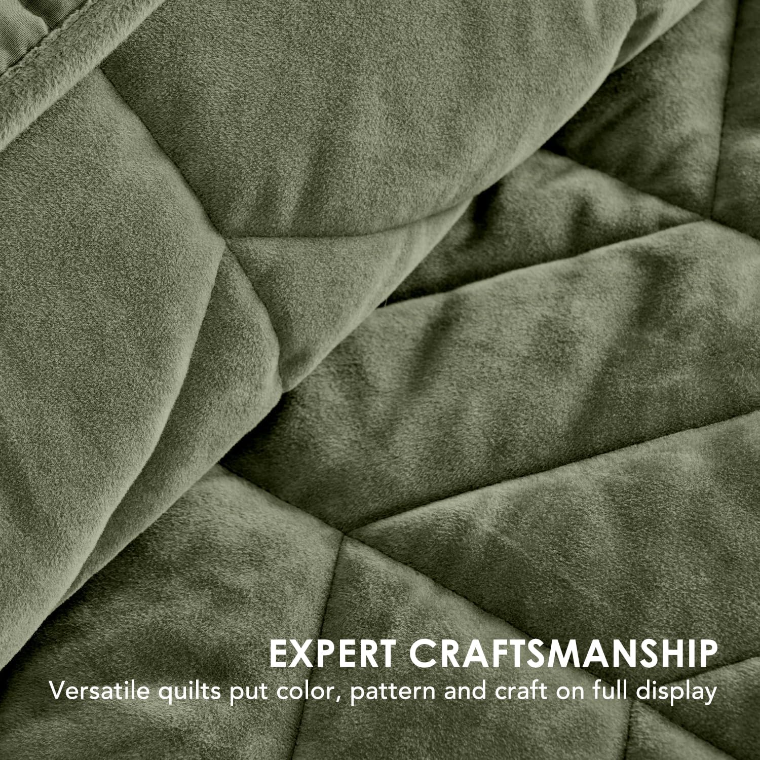 Evergrace 3-Piece Queen Velvet Quilt Set Olive Green