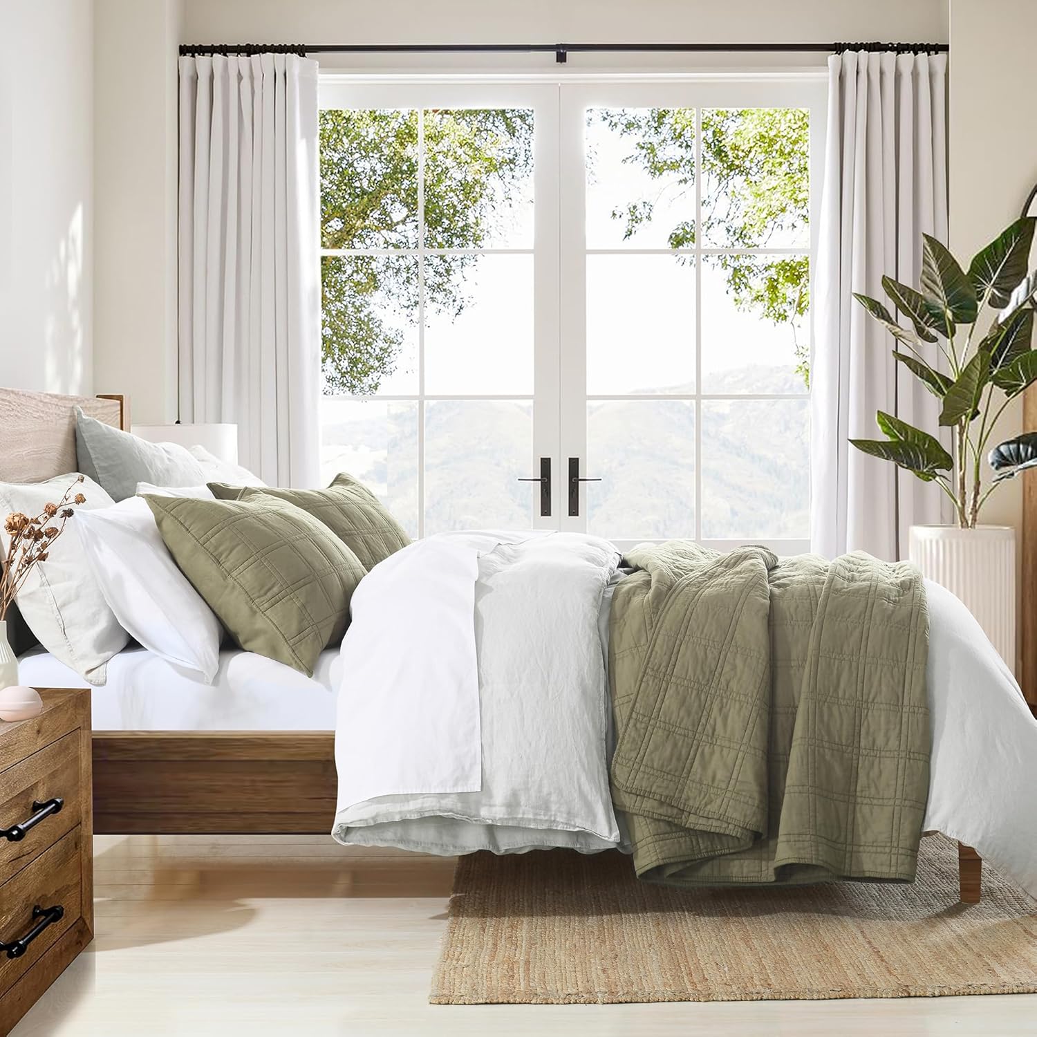HORIMOTE HOME Cotton Quilt Set Twin Size Olive Green