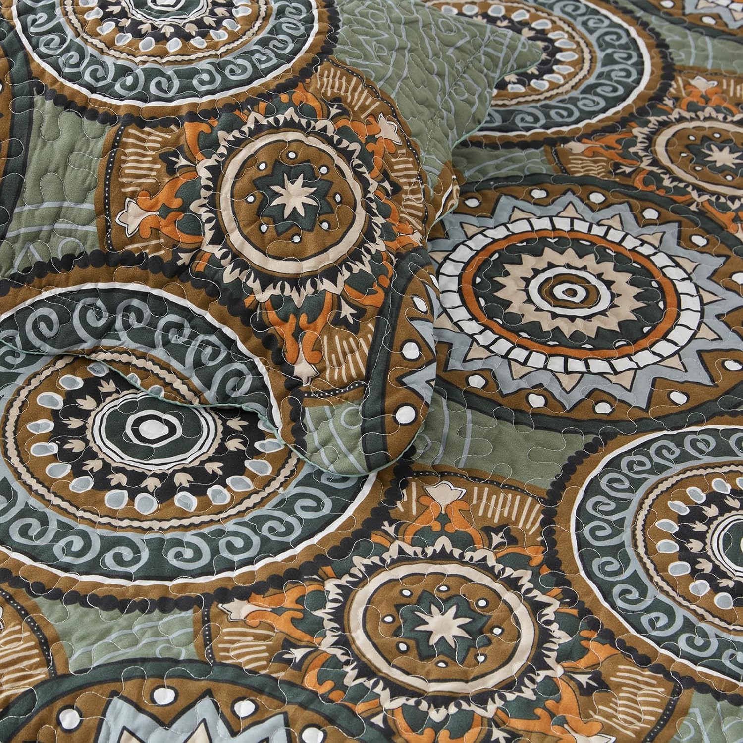 LEAONME Olive Green Queen Quilt Set 3-Piece