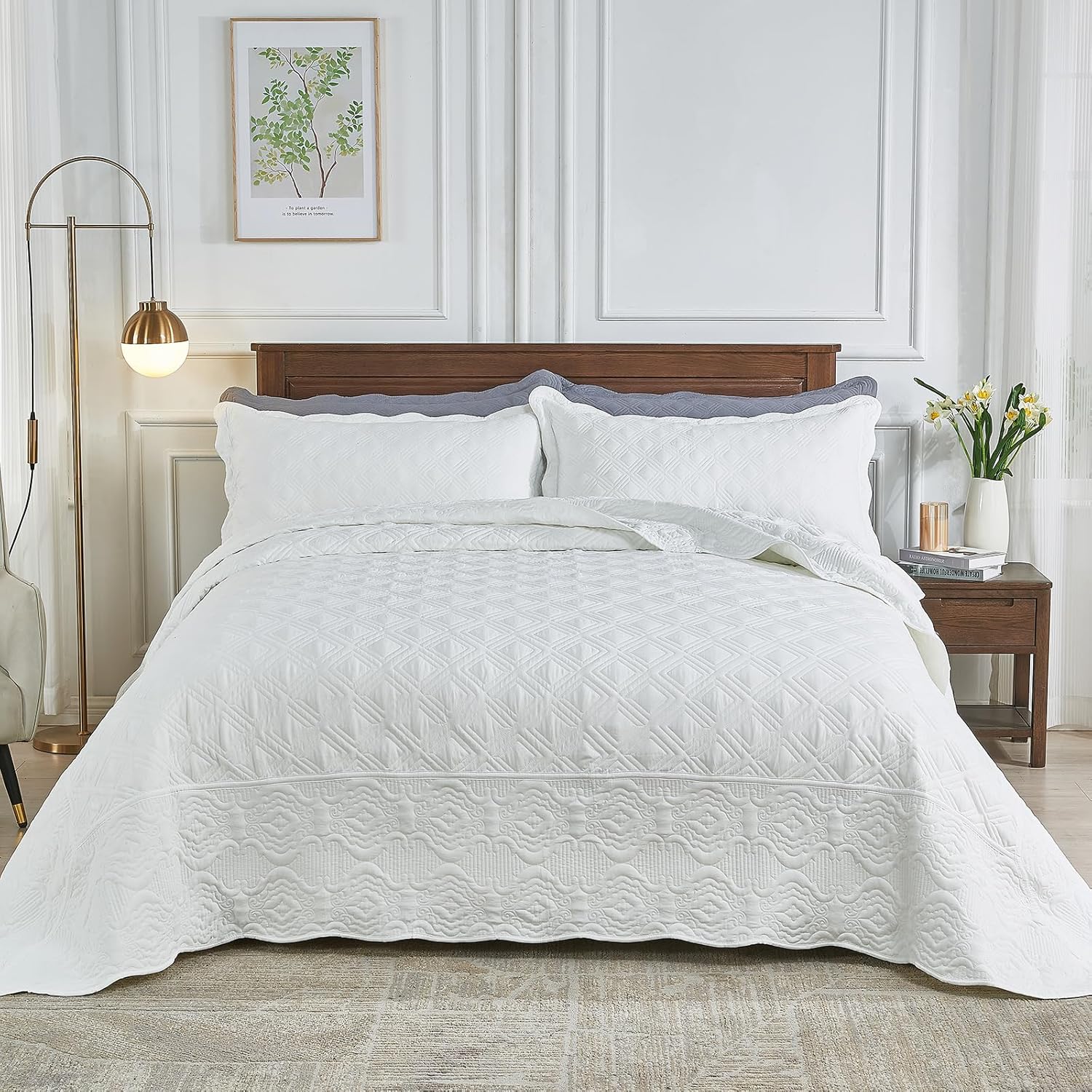 Suchbed California King Bedspread Set White 128x120 1