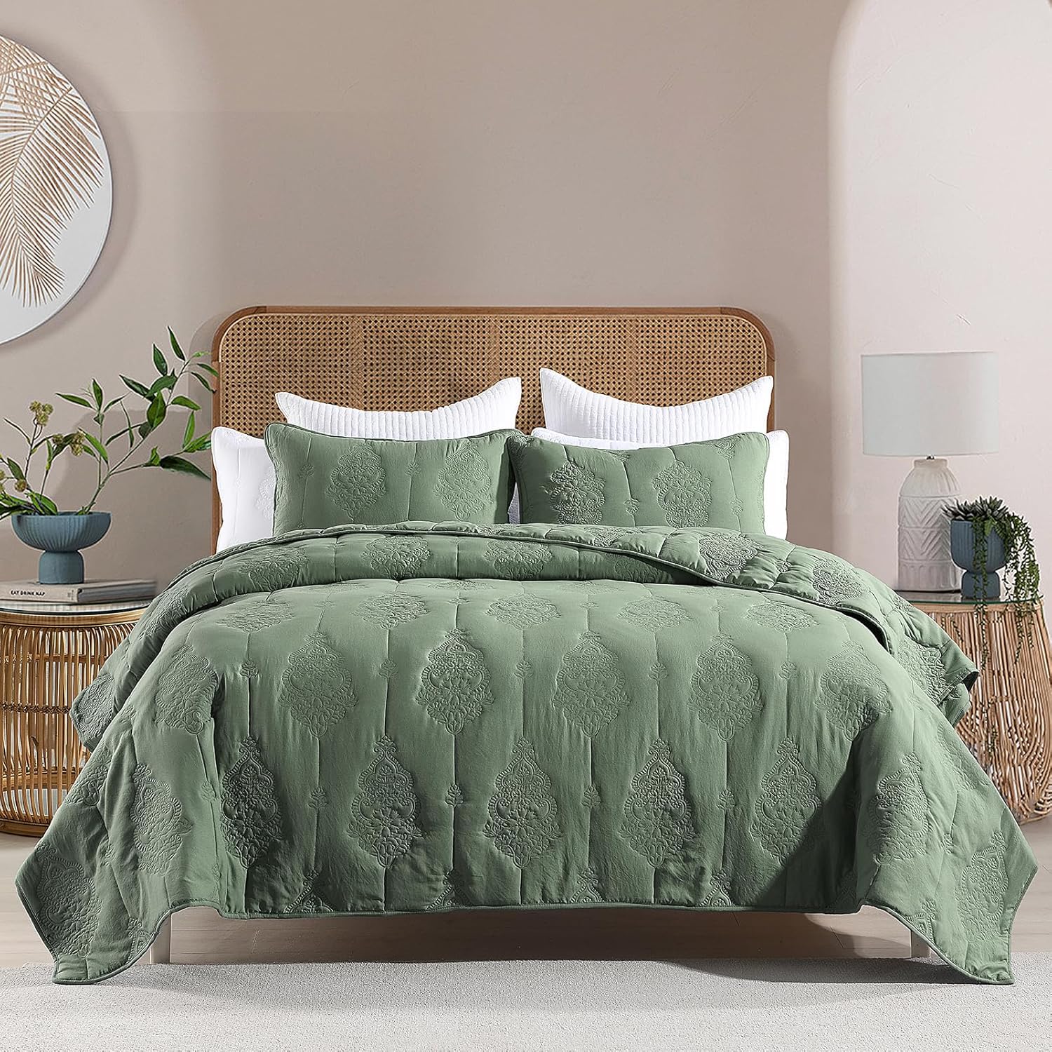 HORIMOTE HOME Queen Size Quilt Set Dark Green 1