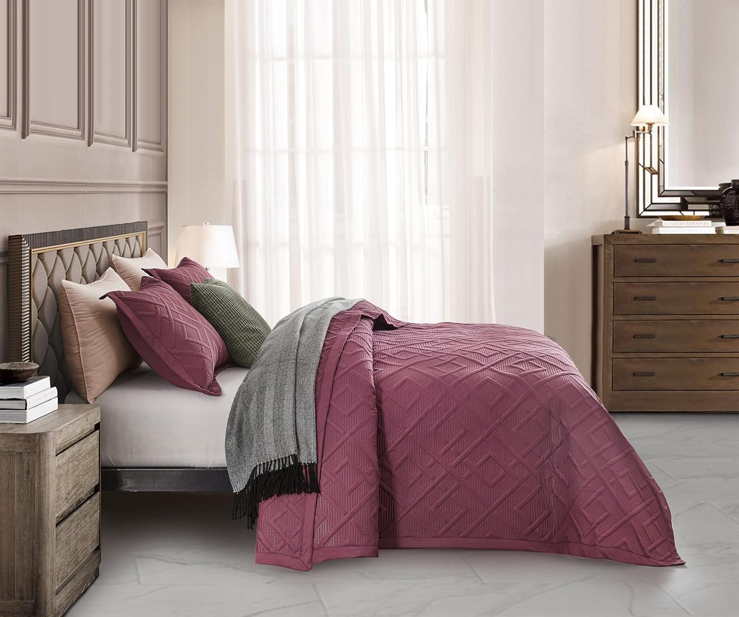 CHIXIN Quilt Queen Size - Geometric Pattern Bedspread Coverlet Set - Modern Style