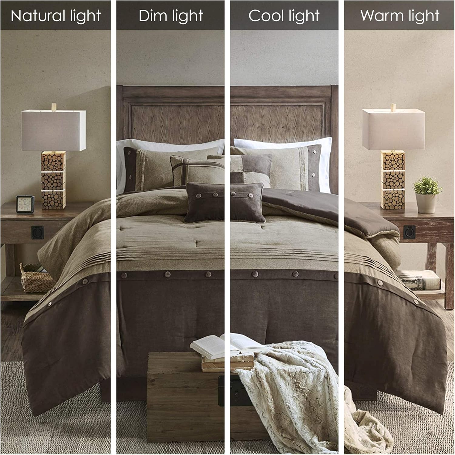 Madison Park Boone Cozy Comforter Set Faux Suede Rustic Brown 7 Piece