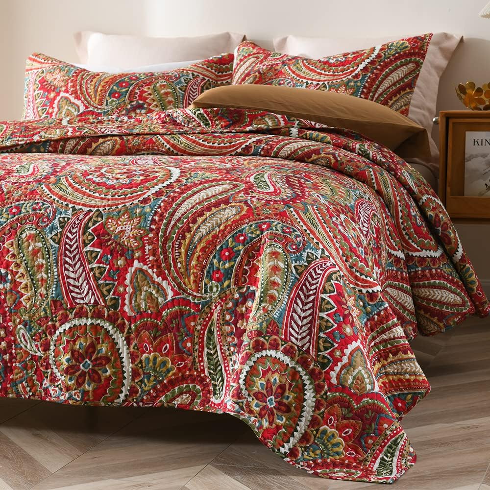 ENASAL Reversible Floral Paisley Bedspread Set Queen Size