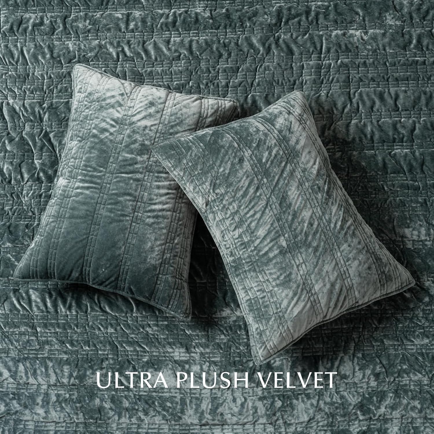 EVERGRACE Luxury Ruched Velvet Quilt King Size