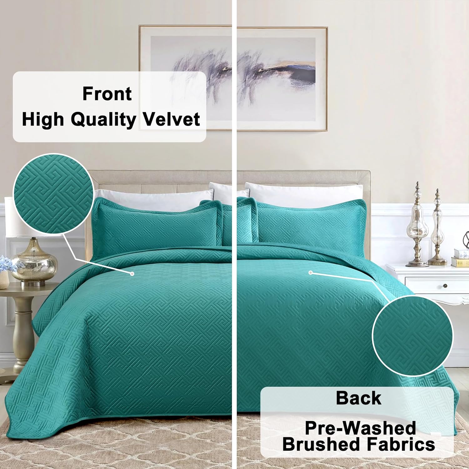 Asuexpect 3 Piece King Size Velvet Quilt Set
