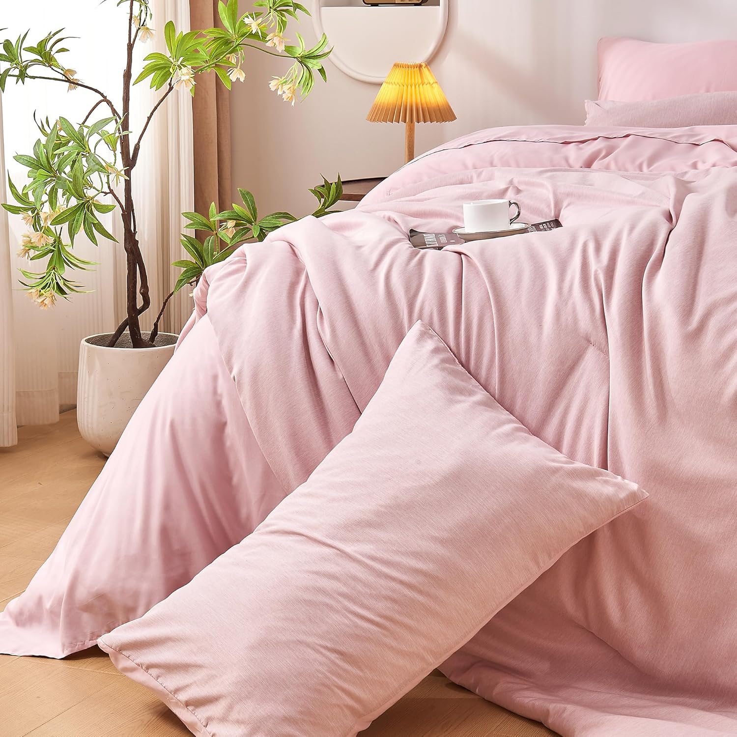 DECMAY Twin Comforter Set 5 Pieces Pink