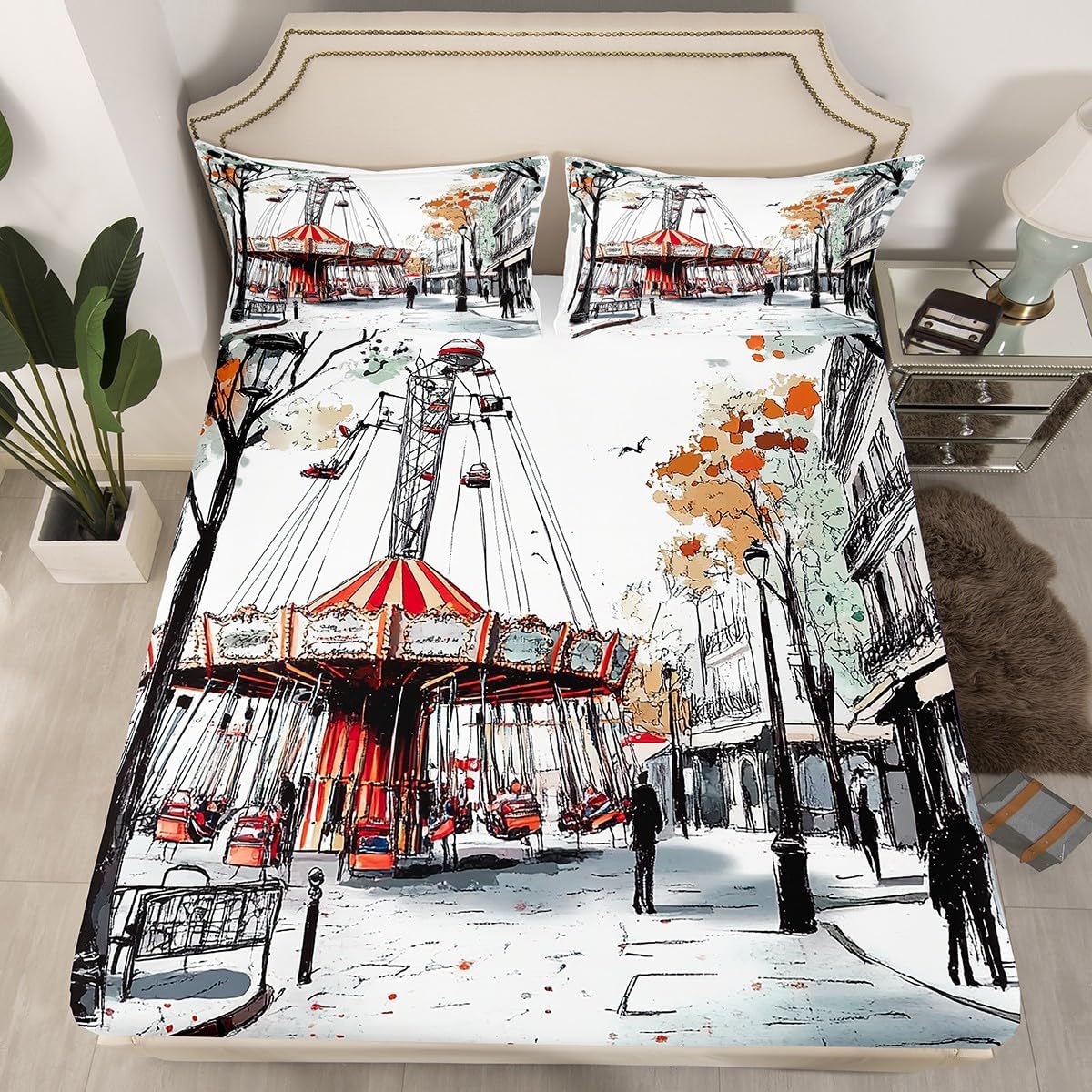 Erosebridal Carousel Fitted Sheet Twin Set