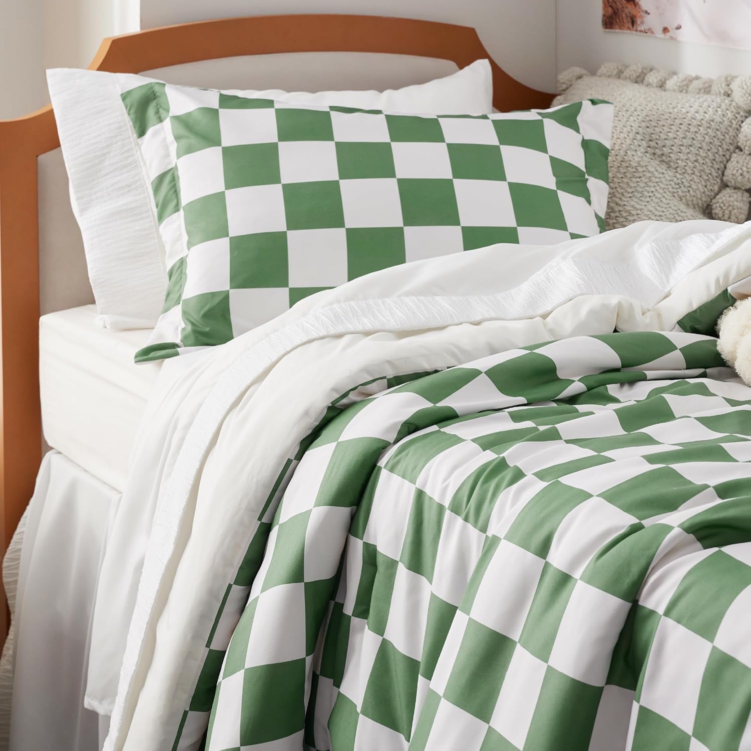 Bedsure Checkered Comforter Set for Boys Twin Extra Long 2 Pieces