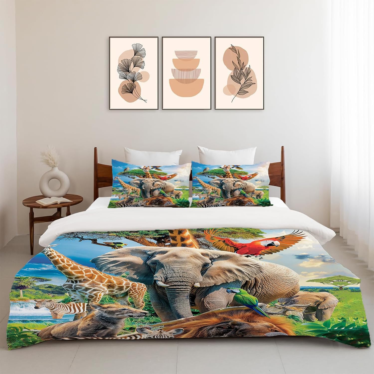 Funny Animals Duvet Cover Set 3 Pieces Jungle Print