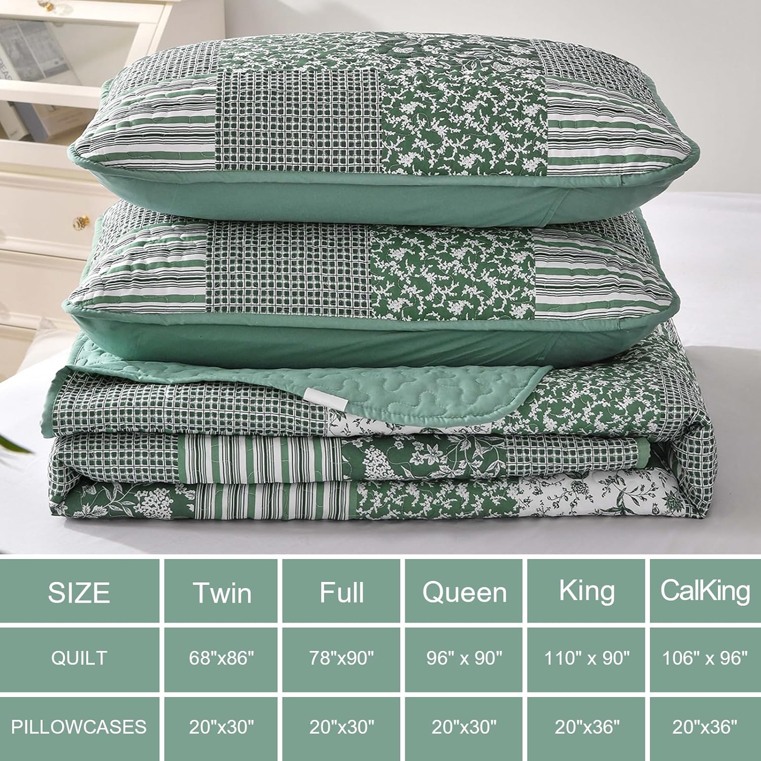 Mybedsoul Green Quilt Set Twin Size 2pcs