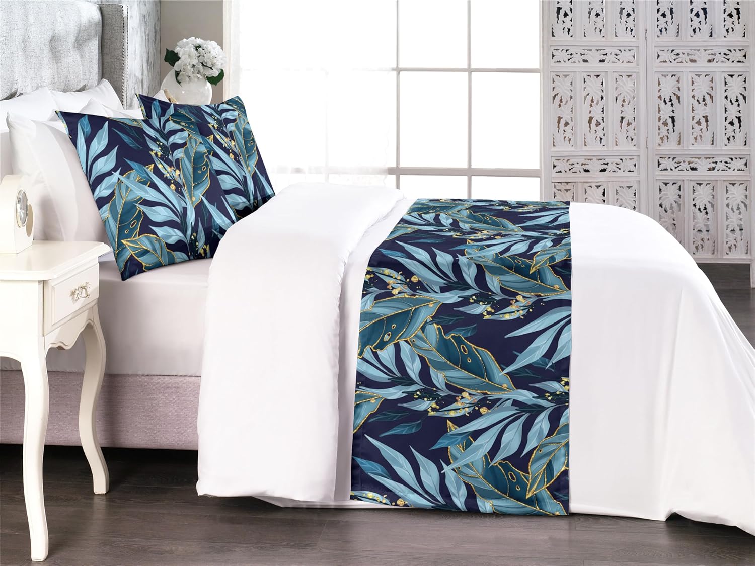 Ambesonne Floral Bed Runner Set with Scarf and Pillow Shams