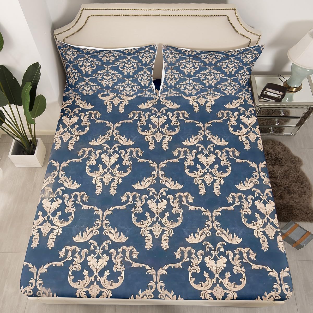 Feelyou Twin Size Damask Fitted Sheet Set