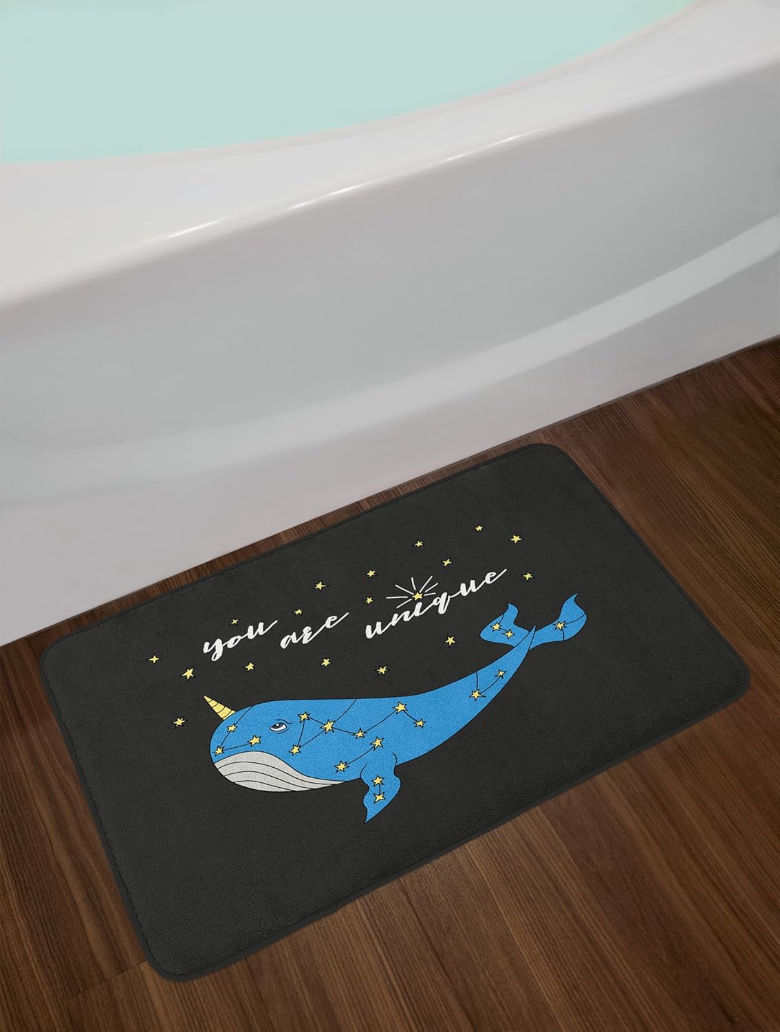 Ambesonne Narwhal Bath Mat with Star Pattern and Inspirational Words 1