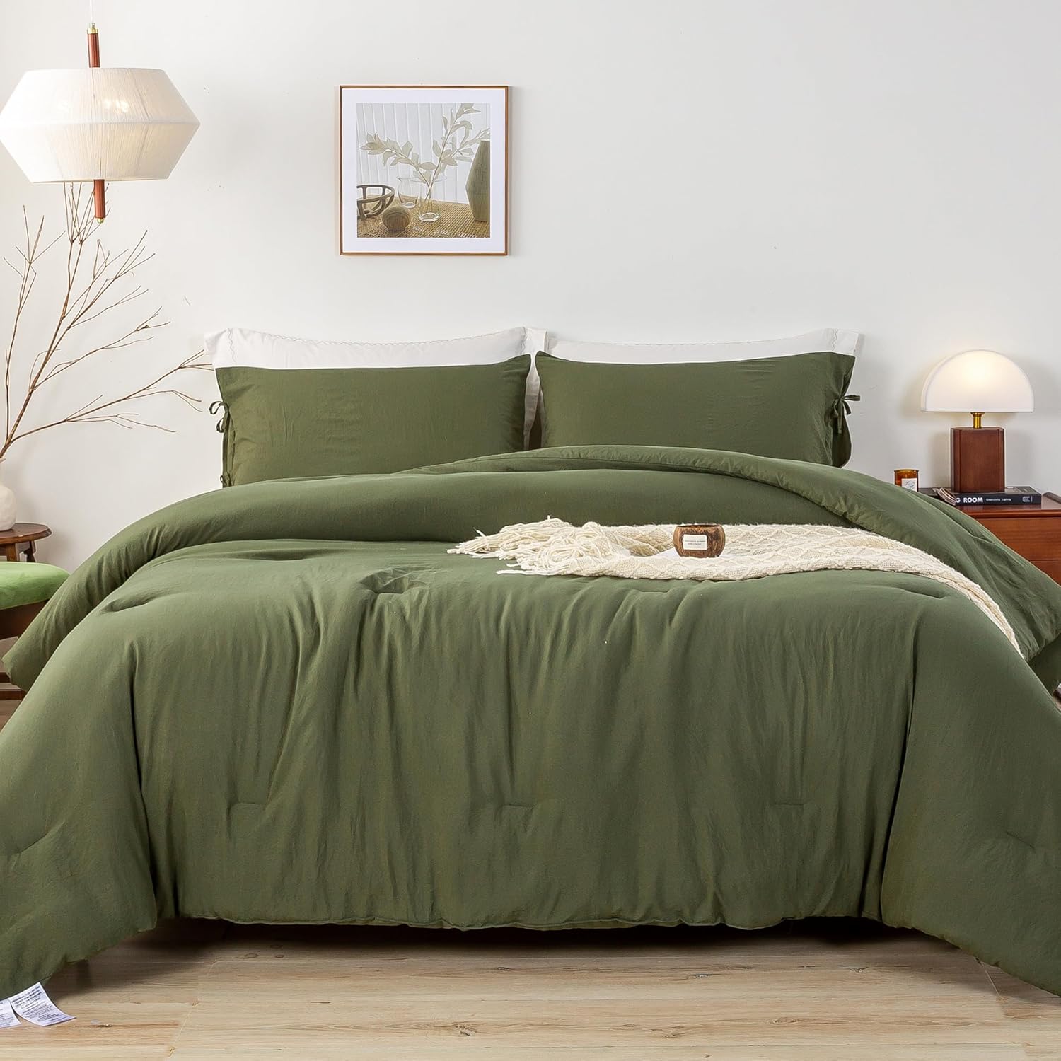 BOHOPOPM Olive Green Comforter Set TwinTwin XL