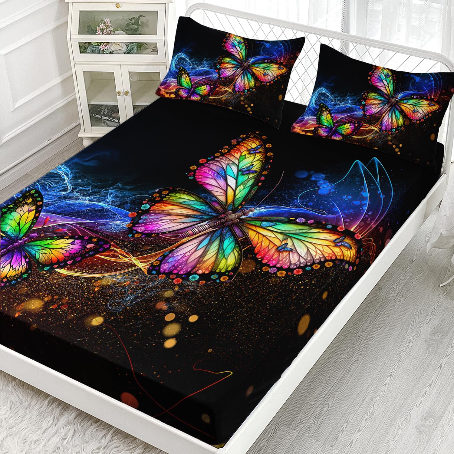 AILONEN Gradient Butterfly Twin XL Fitted Sheet Set 1