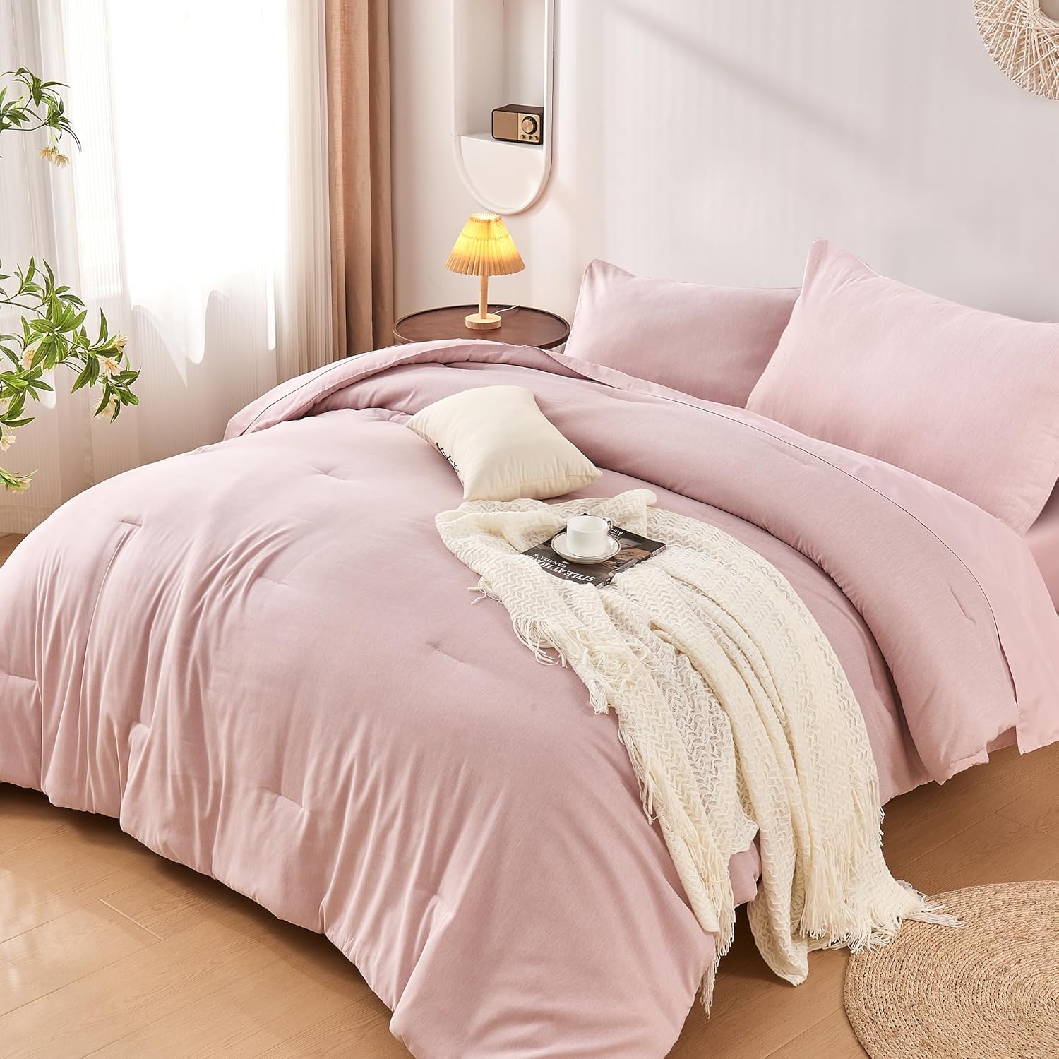 DECMAY Twin Comforter Set 5 Pieces Pink