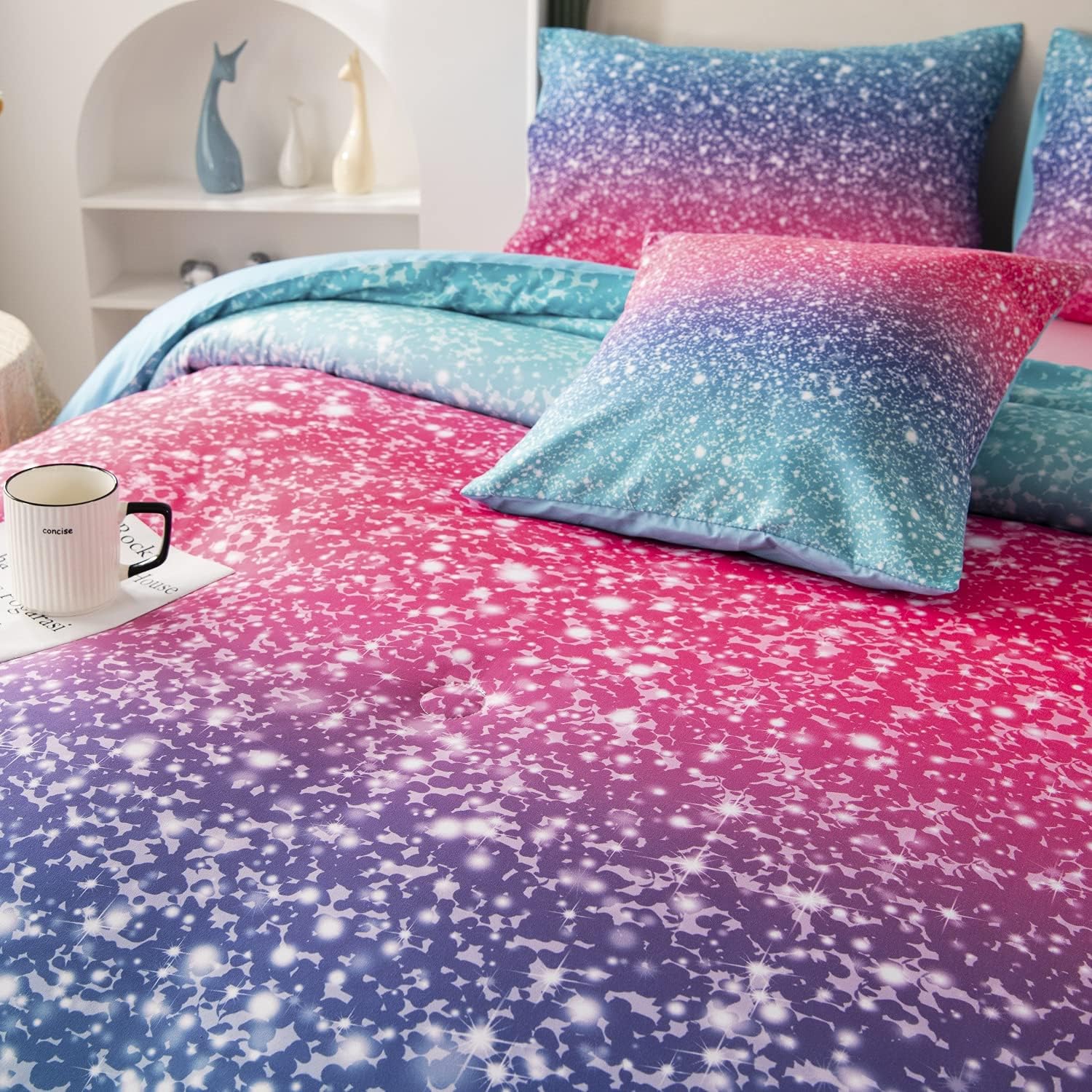 RYNGHIPY 6Pcs Glitter Comforter Set for Teen Girls