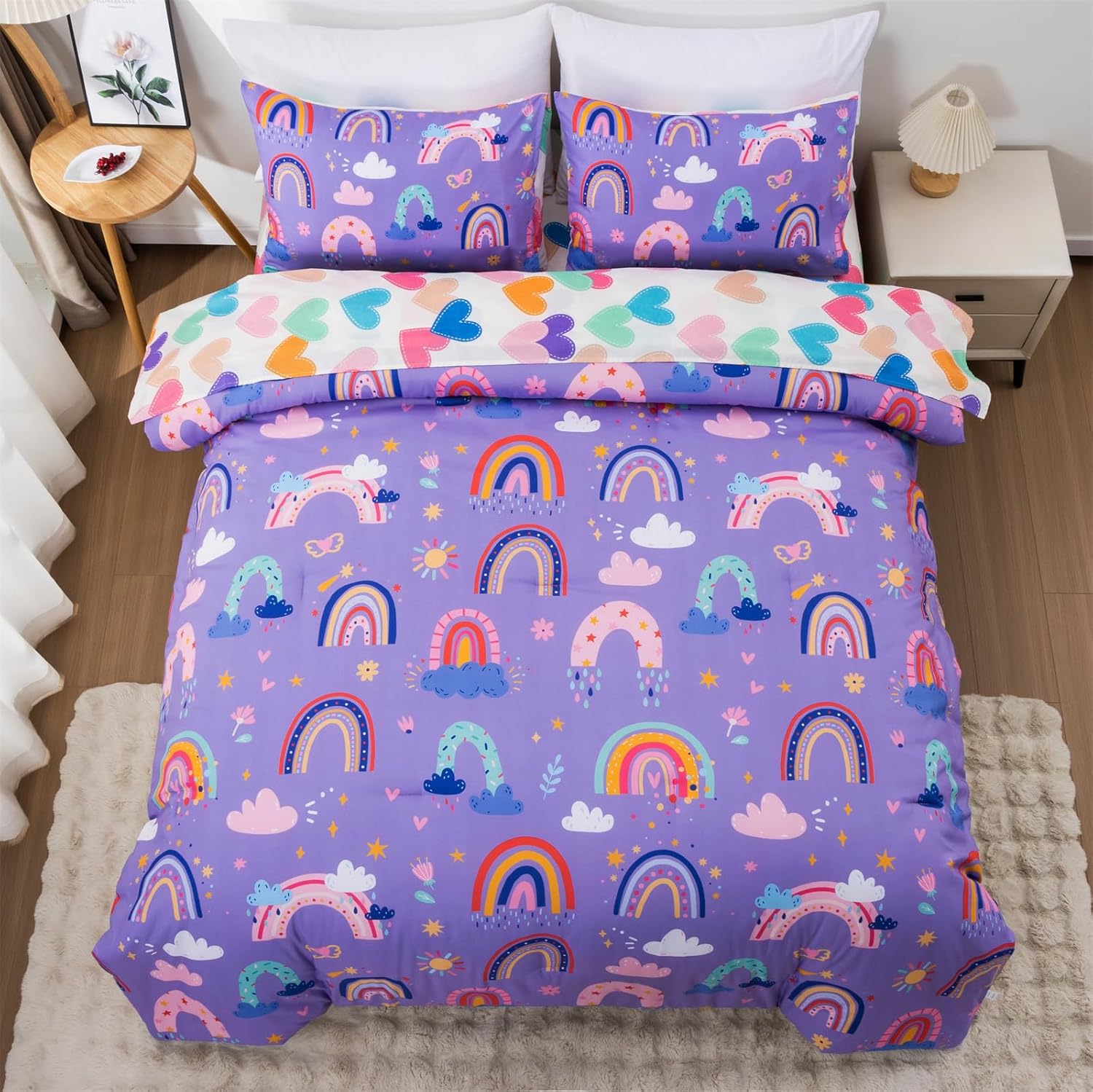 Holawakaka Boho Rainbow Twin Comforter Set with Sheets