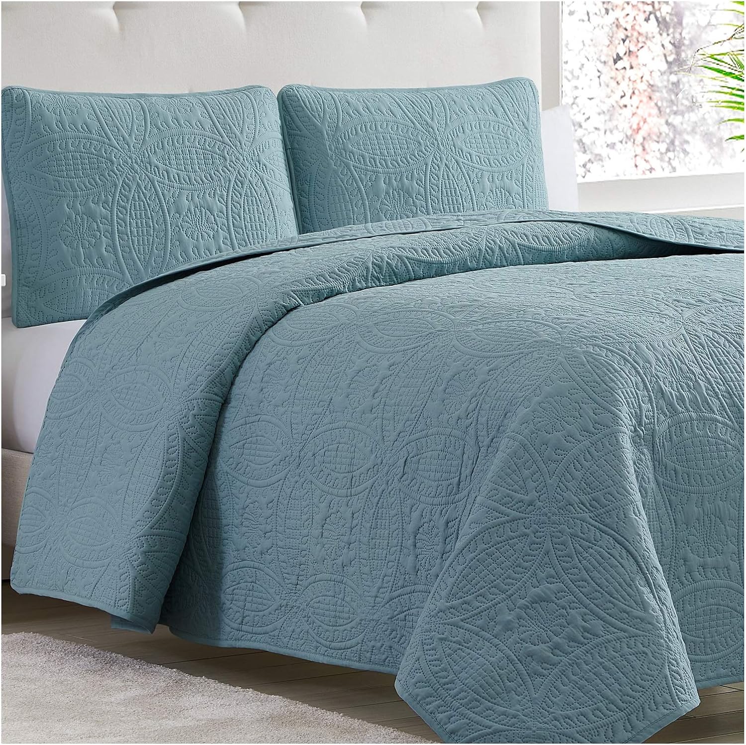 Mellanni King Bedspread Coverlet Set - Spa Blue 1