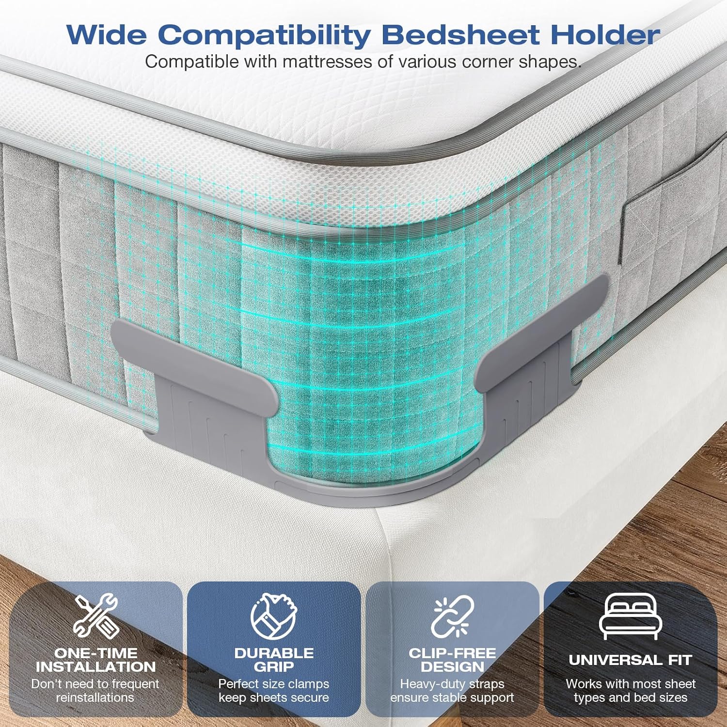EDCREATY Bed Sheet Holder with Lock Straps - Grey