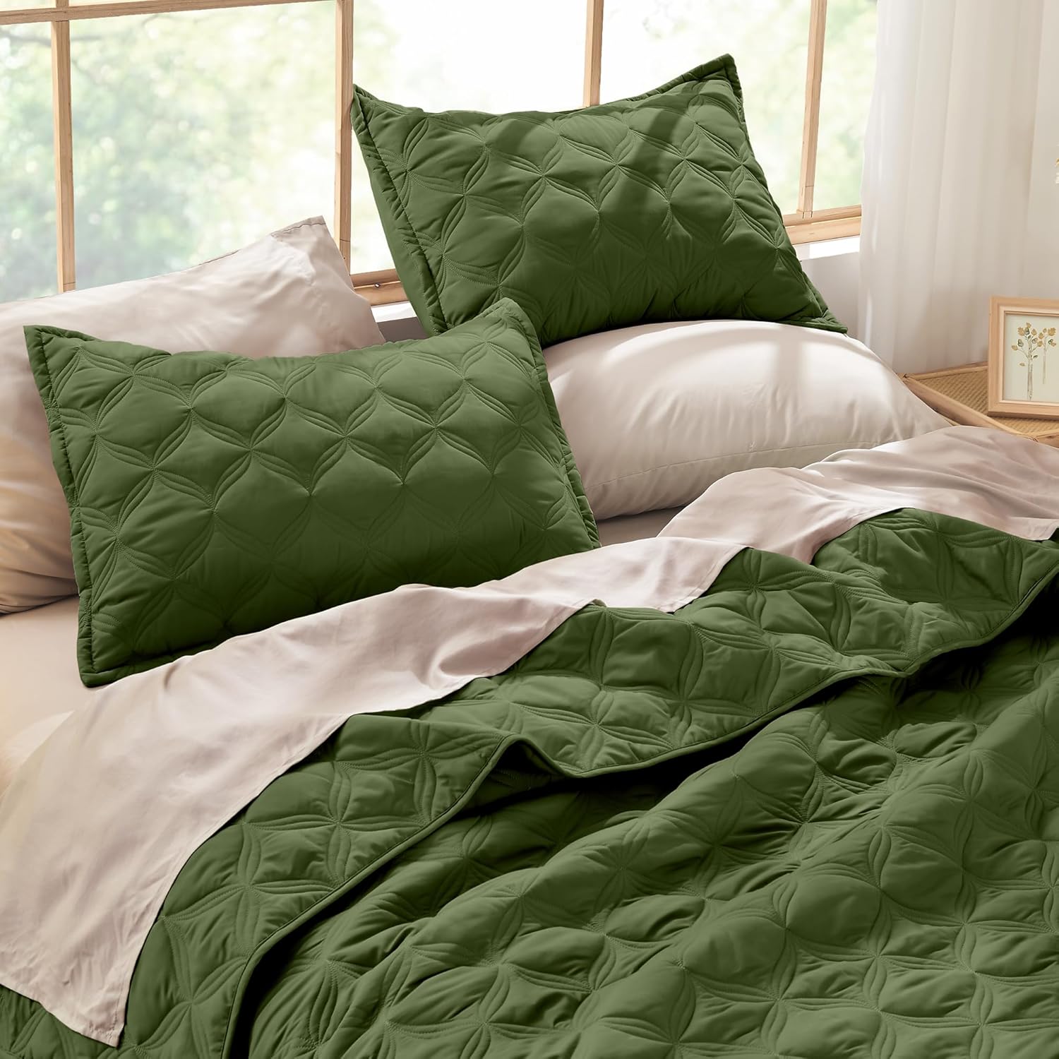 Litanika Super King Olive Green Quilt Set 3 Piece