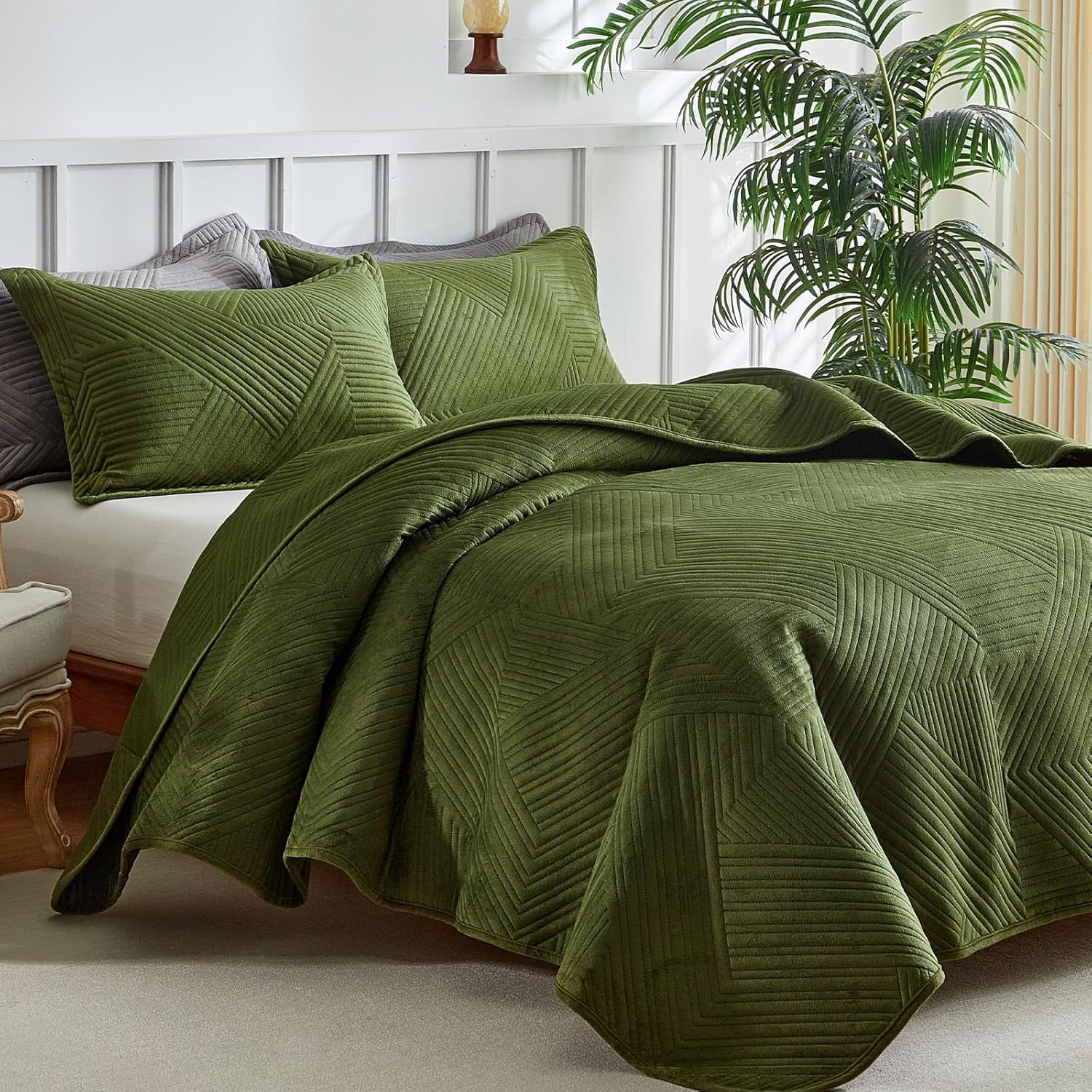 WARMDERN Velvet Quilt Set Queen Size 1