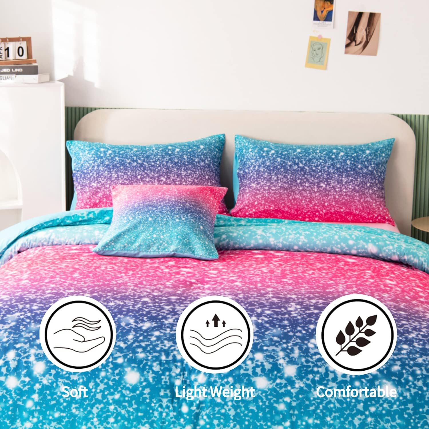 RYNGHIPY 6Pcs Glitter Comforter Set for Teen Girls