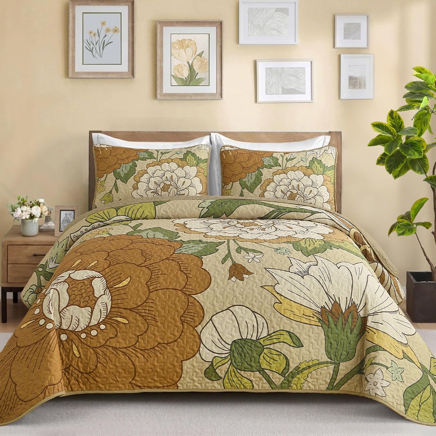 DJY Boho Floral Quilt Set King Size