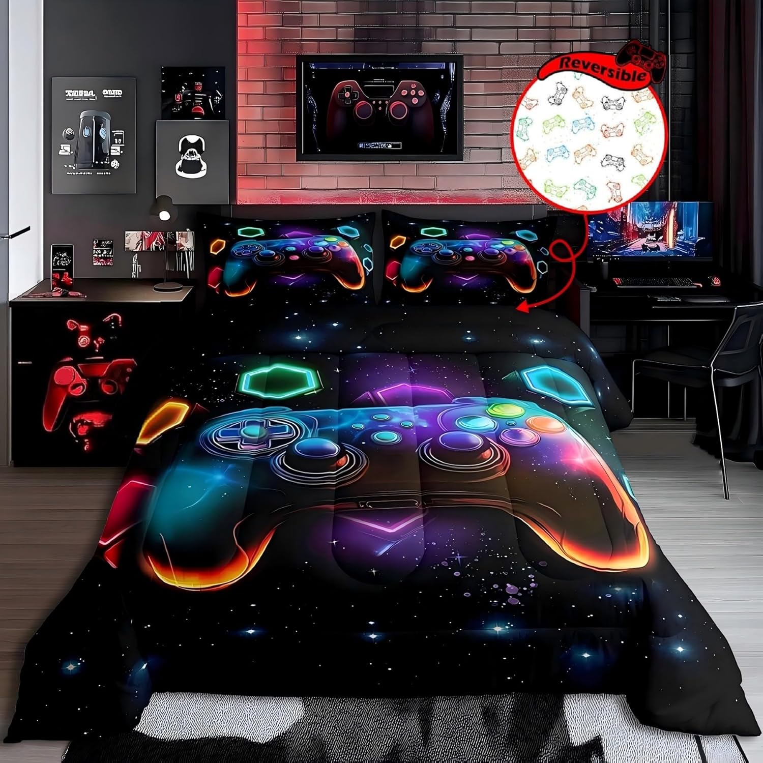 Erosebridal Gamer Comforter Set Twin Boys Red Green Blue Teal