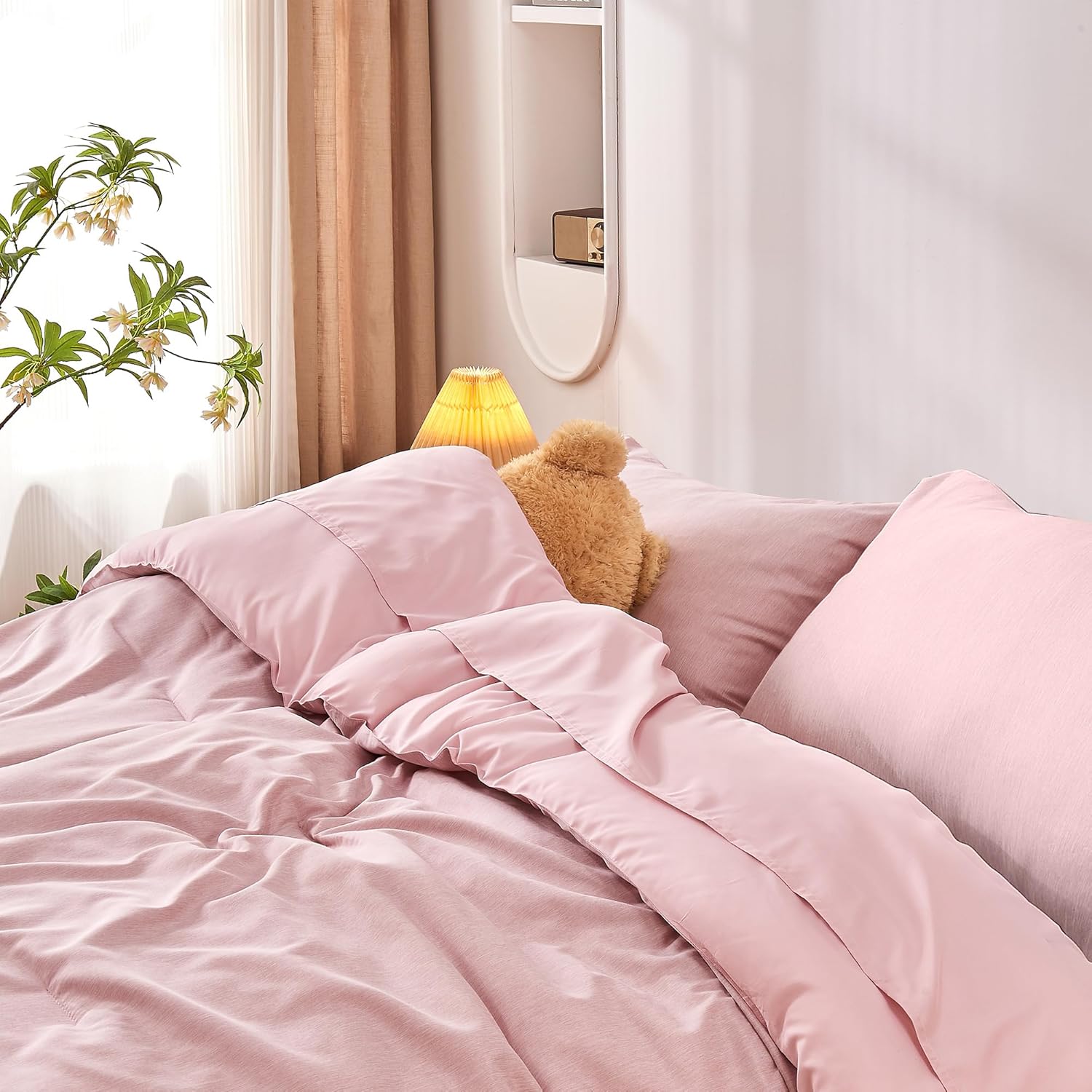 DECMAY Twin Comforter Set 5 Pieces Pink