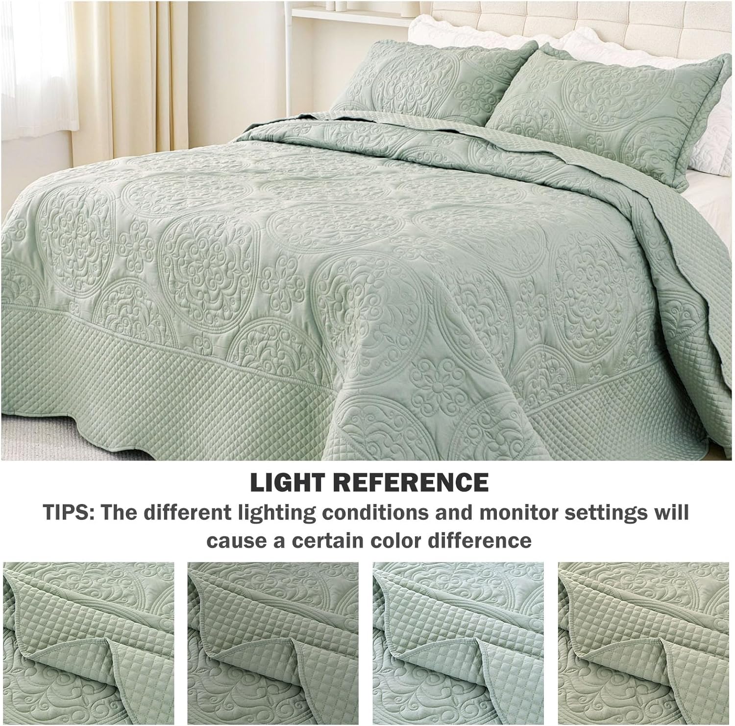 Cmfshape King Quilt Set 3PCS Sage Green Oversized 1