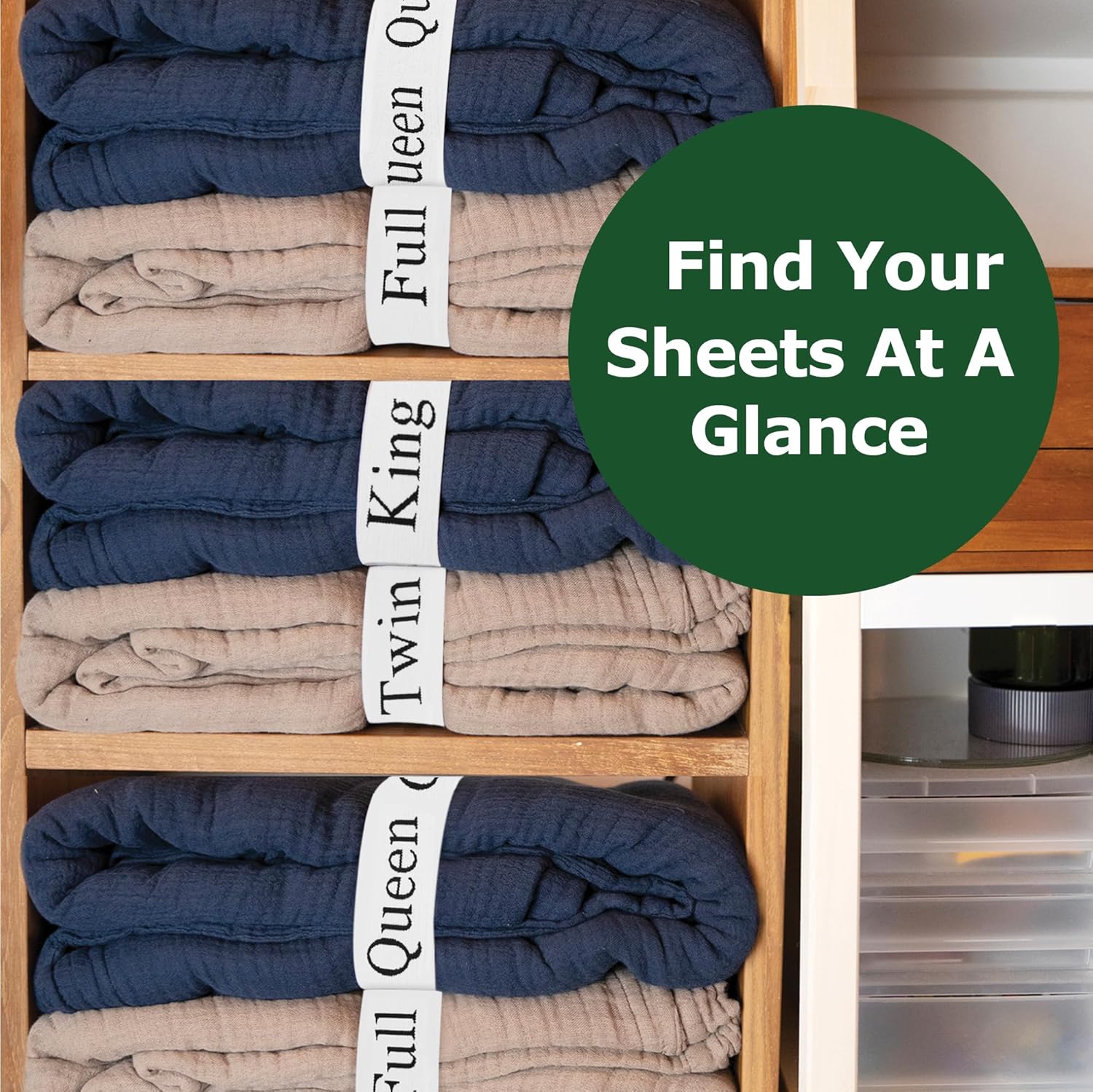 ECOHomes Bed Sheet Organizer with Size Labels 2PC Queen White