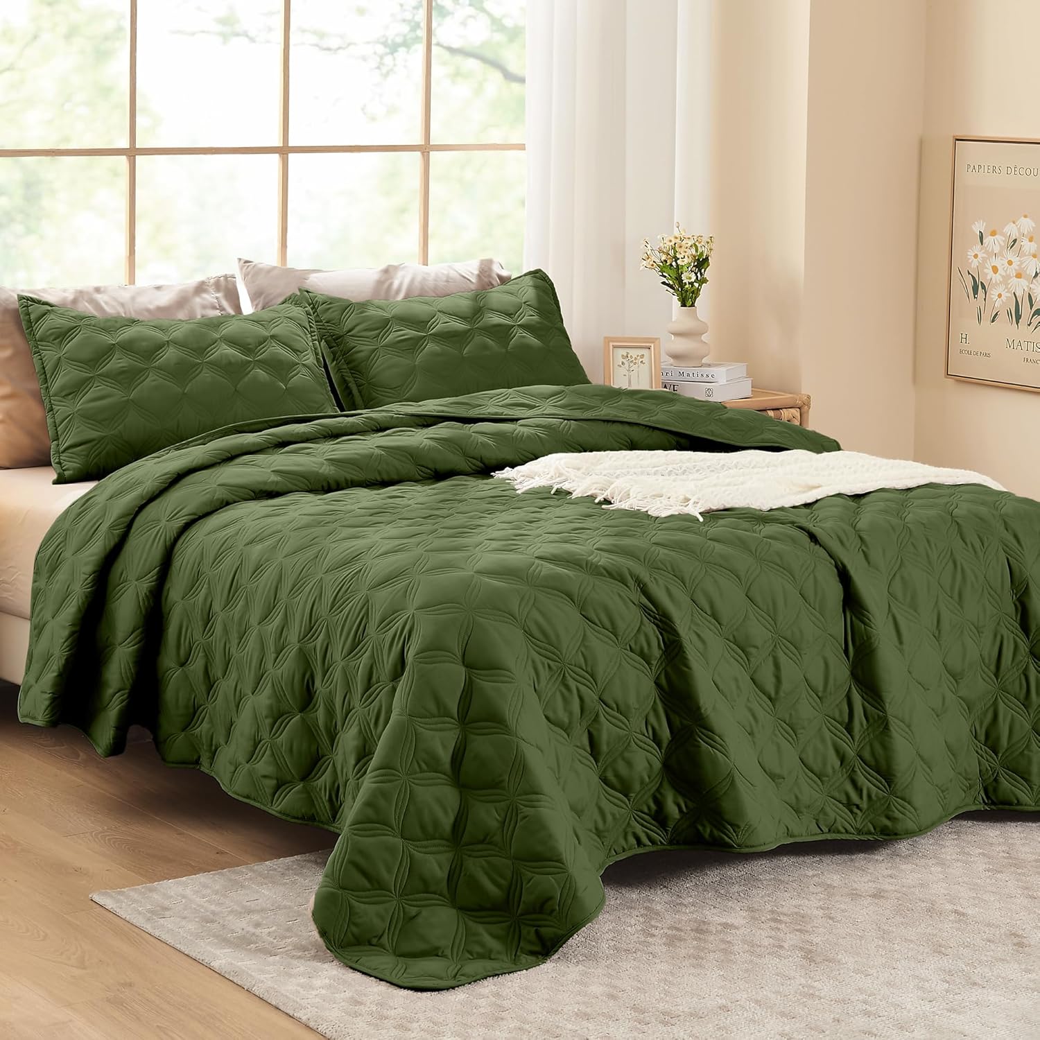 Litanika Super King Olive Green Quilt Set 3 Piece
